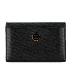 CHANEL COCO MARK CARD CASE PASS BLACK LEATHER WOMEN'S