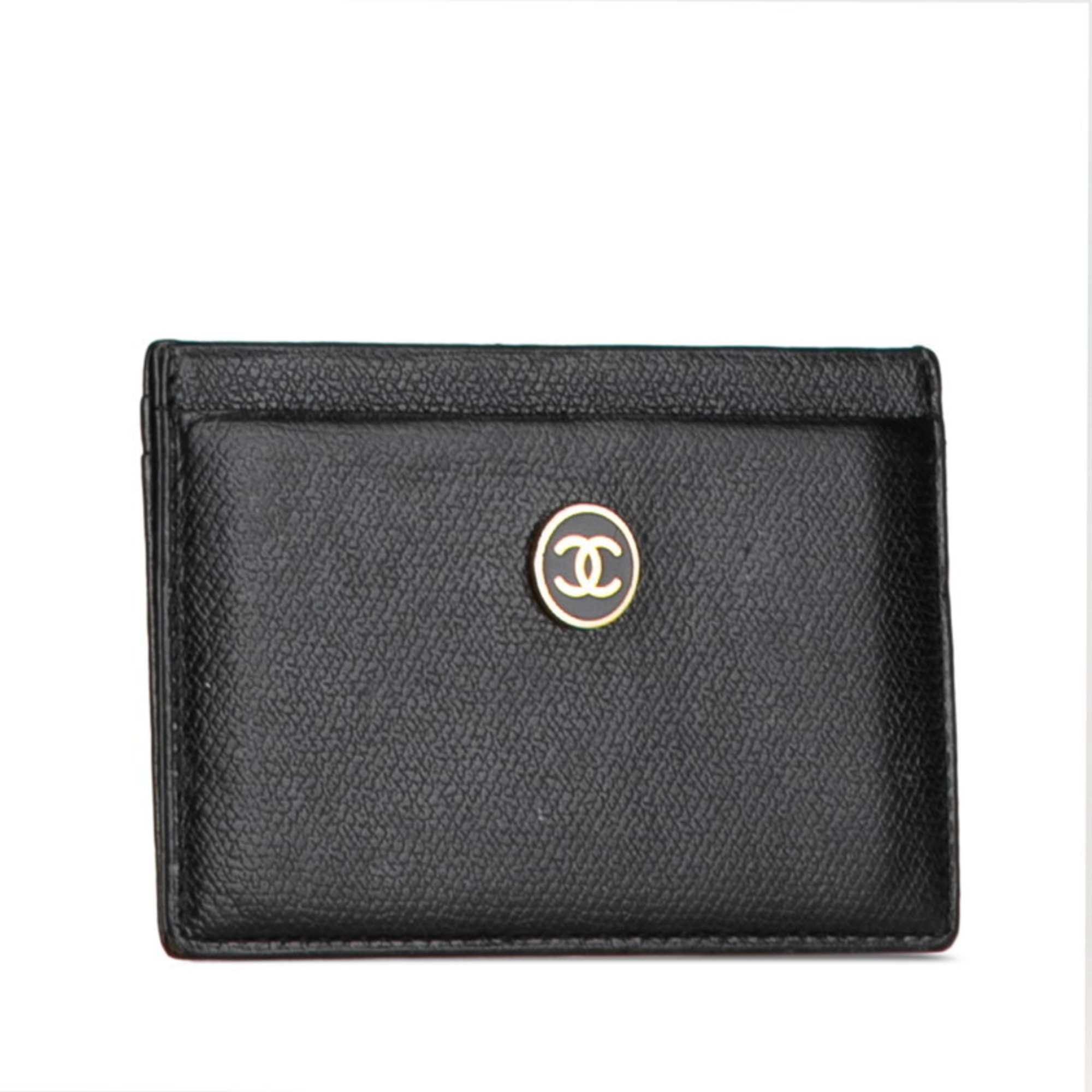 CHANEL COCO MARK CARD CASE PASS BLACK LEATHER WOMEN'S