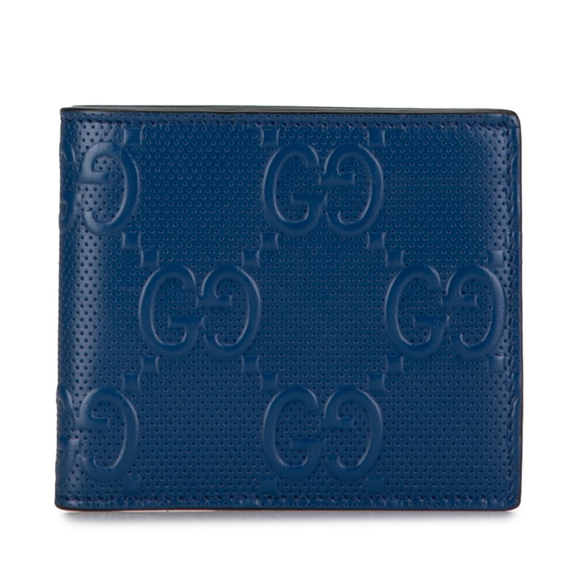 Gucci GG embossed bi-fold wallet compact 625555 navy leather men's GUCCI