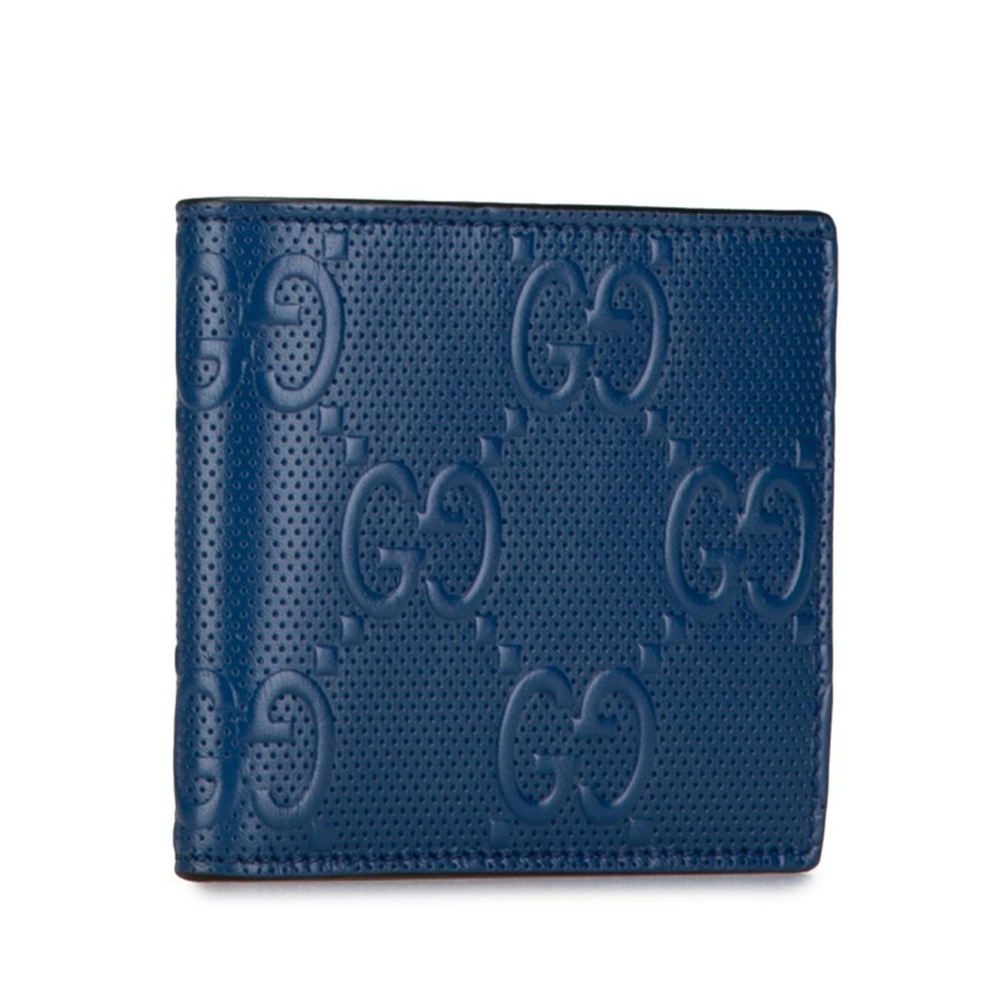 Gucci GG embossed bi-fold wallet compact 625555 navy leather men's GUCCI