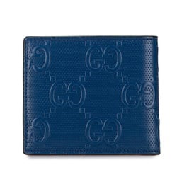 Gucci GG embossed bi-fold wallet compact 625555 navy leather men's GUCCI