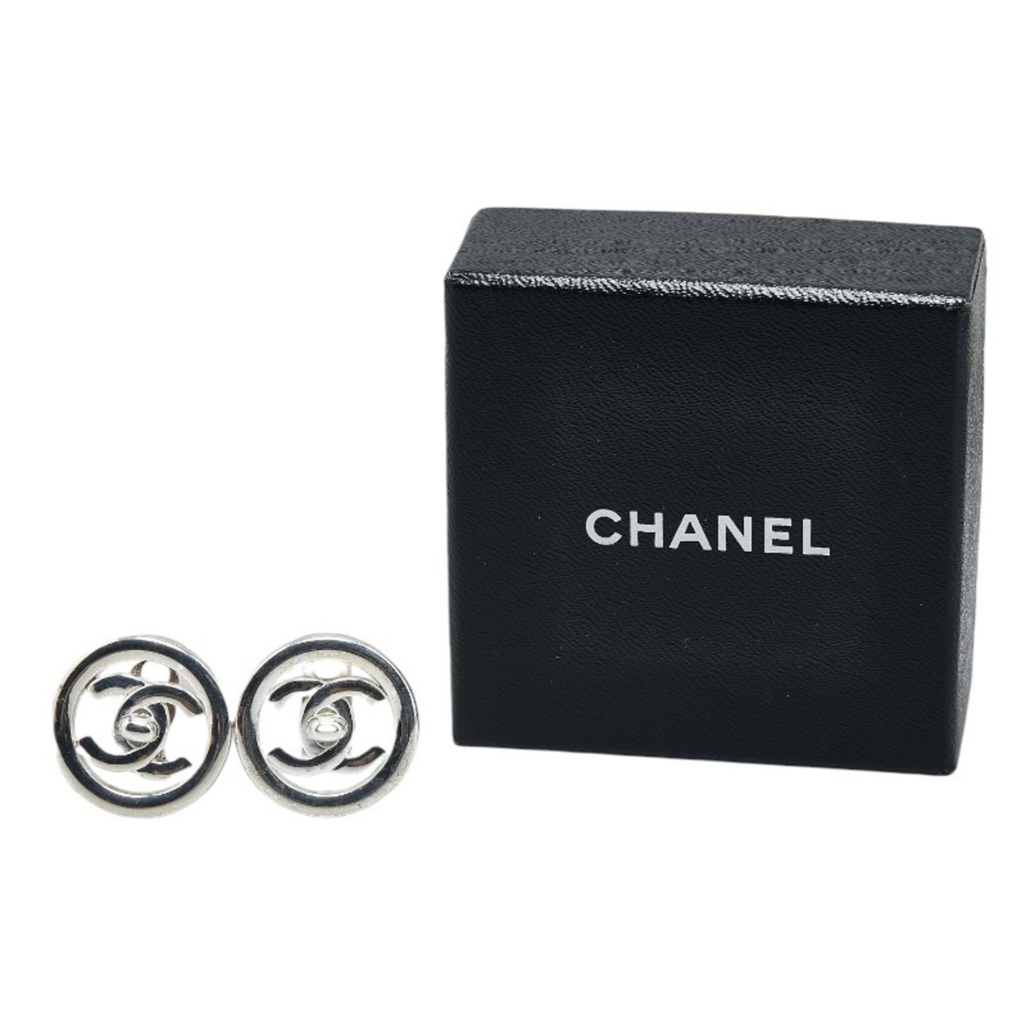 Chanel Coco Mark Turnlock Earrings Silver Metal Women's CHANEL