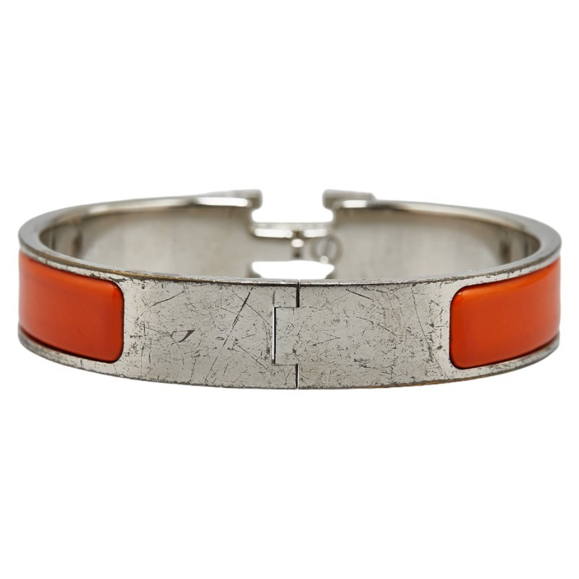 Hermes Click-Clack H PM Bangle Silver Orange Metal Women's HERMES