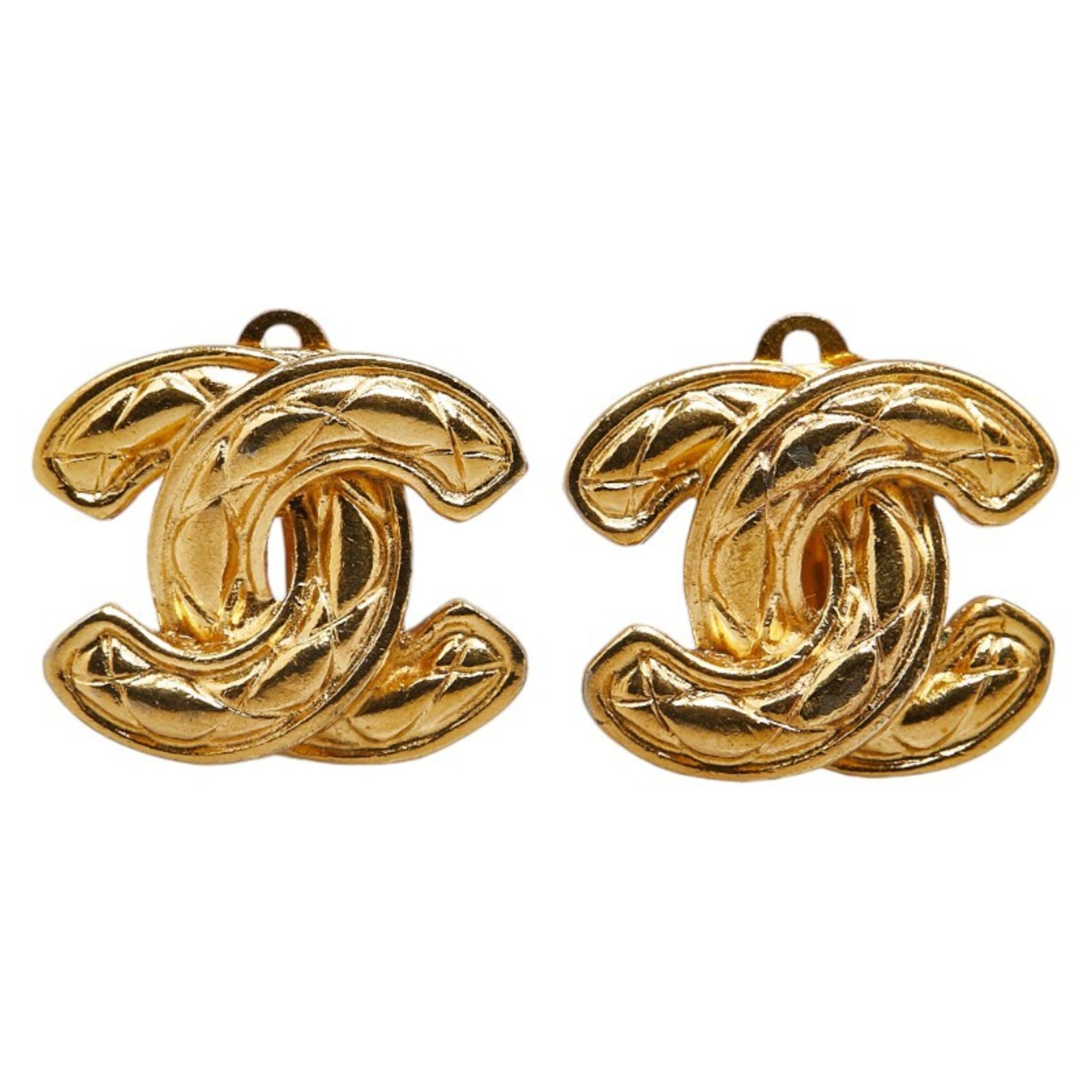 Chanel Matelasse Coco Mark Earrings Gold Plated Women's CHANEL