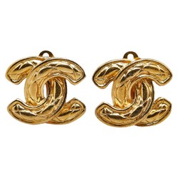 Chanel Matelasse Coco Mark Earrings Gold Plated Women's CHANEL