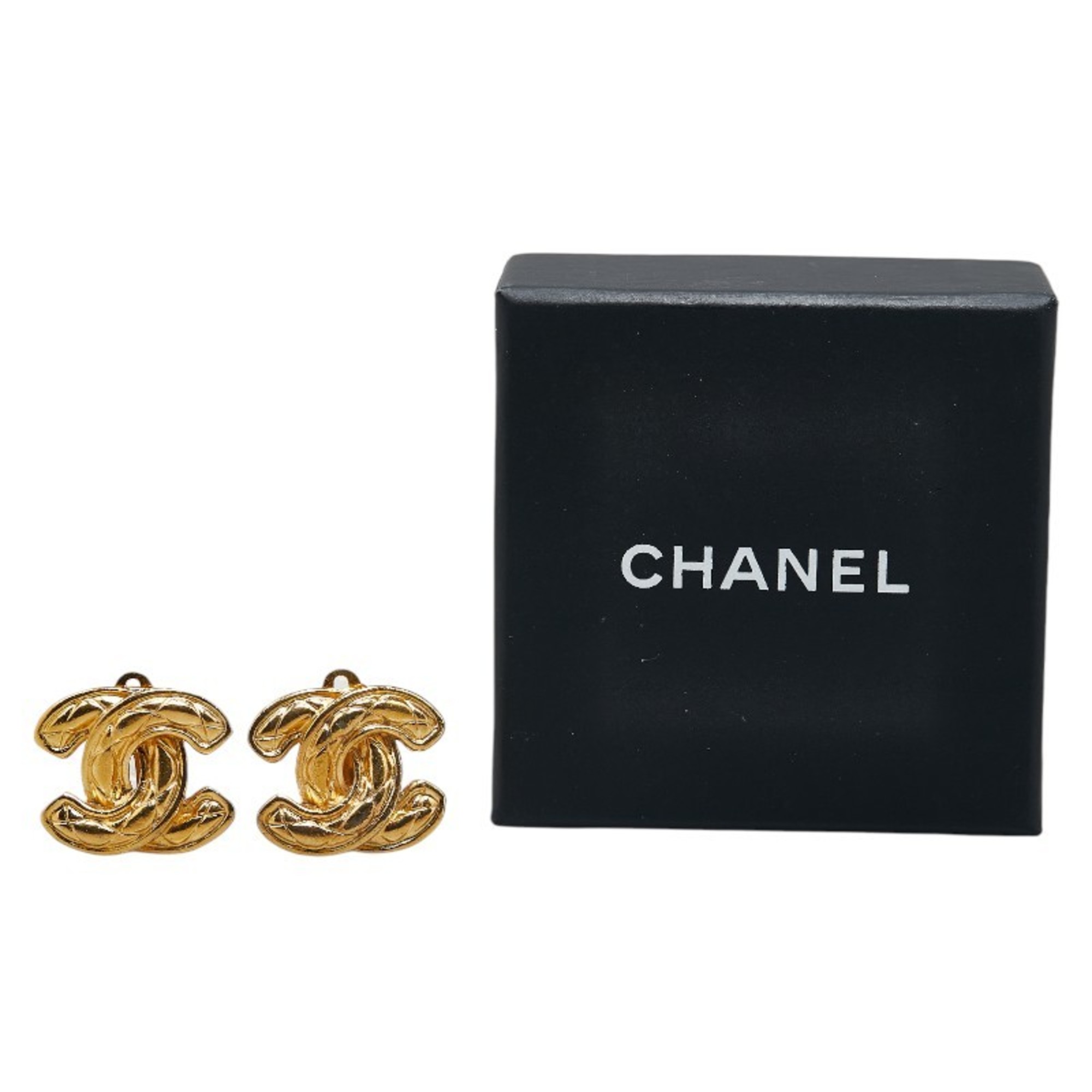 Chanel Matelasse Coco Mark Earrings Gold Plated Women's CHANEL