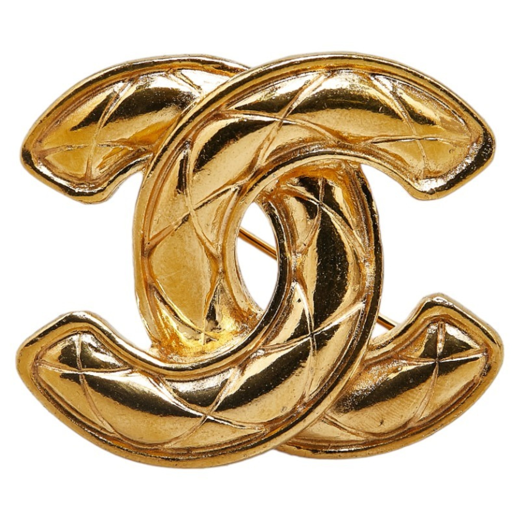 Chanel Matelasse Coco Mark Brooch Gold Plated Women's CHANEL