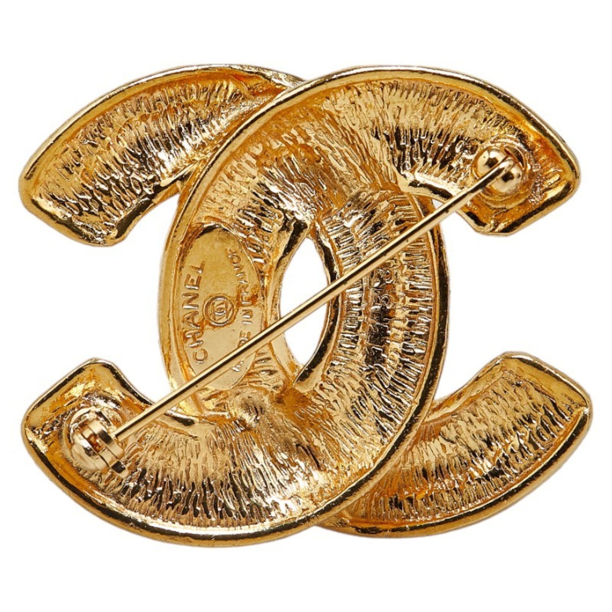 Chanel Matelasse Coco Mark Brooch Gold Plated Women's CHANEL