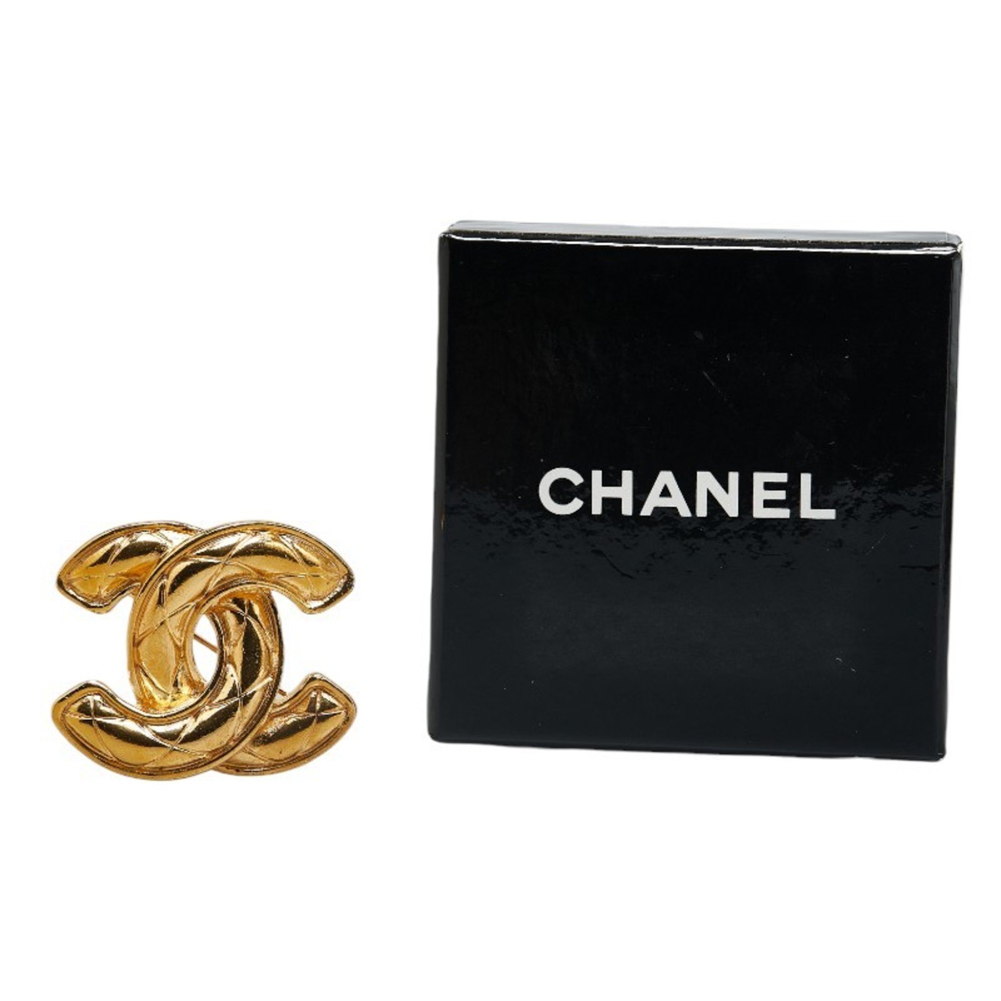 Chanel Matelasse Coco Mark Brooch Gold Plated Women's CHANEL