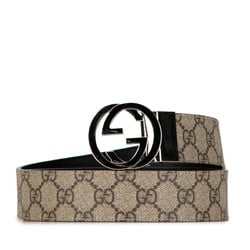 Gucci GG Supreme Belt Size: 85/34 473030 Beige Silver PVC Women's GUCCI