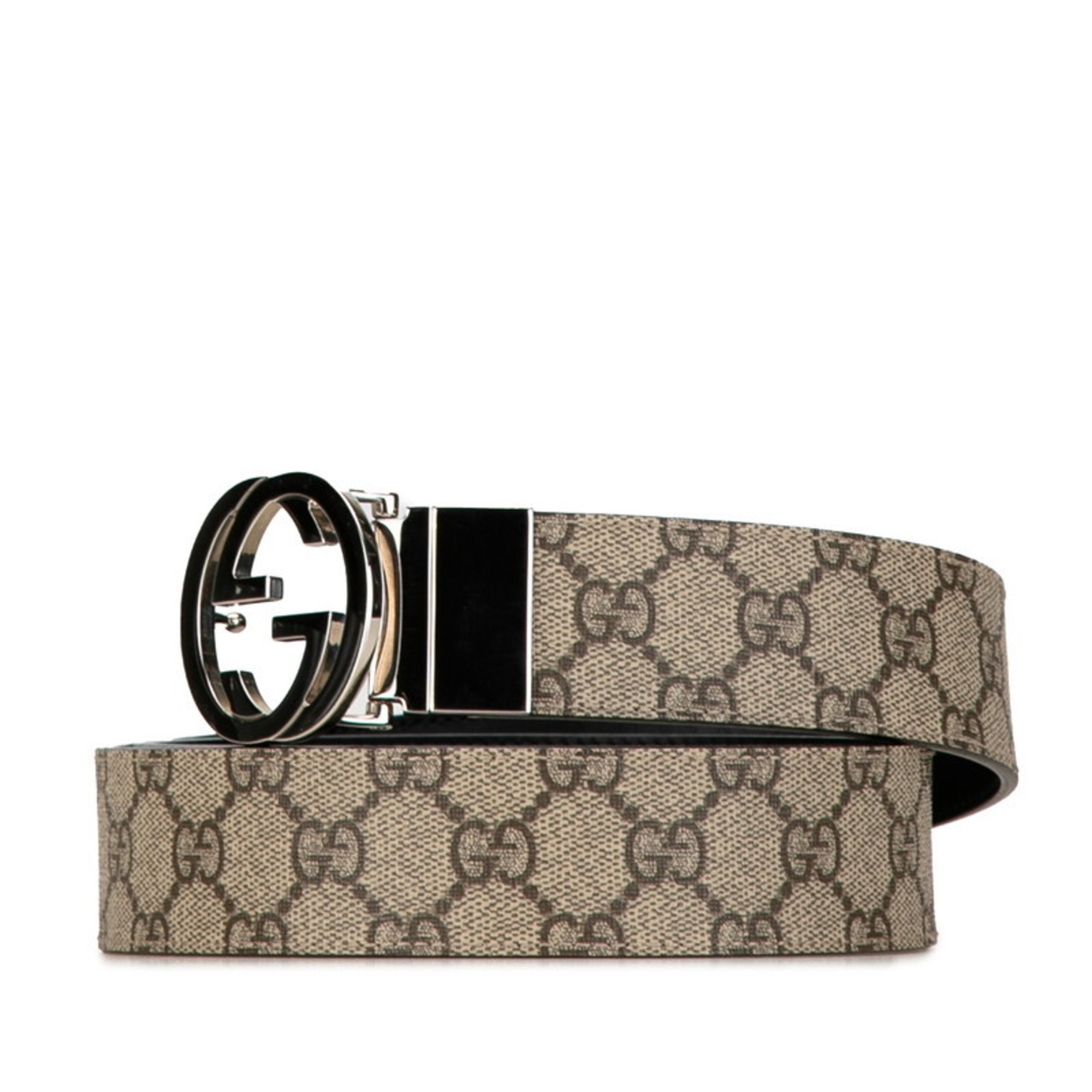 Gucci GG Supreme Belt Size: 85/34 473030 Beige Silver PVC Women's GUCCI