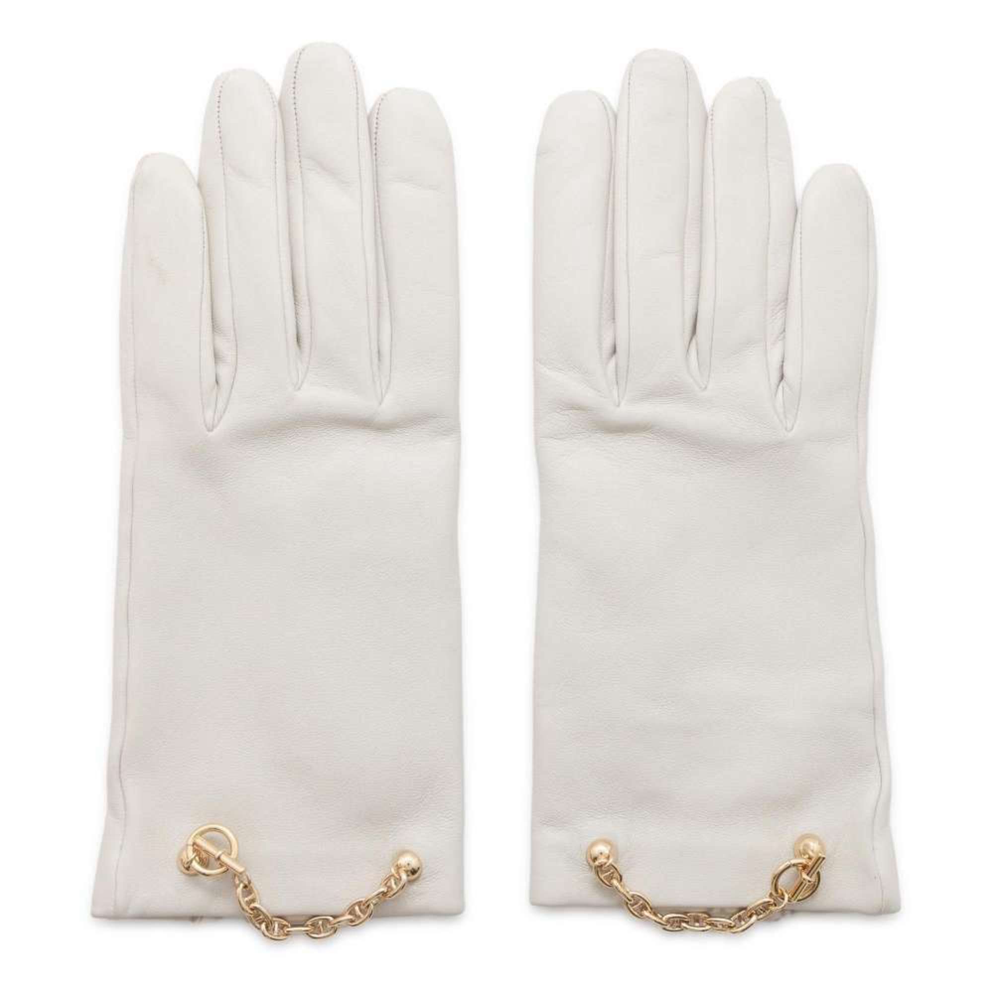 Hermes Gloves Bonnie Chaine d'Ancre Grey Lambskin Size 7 HERMES