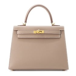 Hermes handbag Kelly 25, outer stitching, Etoupe, Epson, Z engraved, 2-way shoulder, Kelly, ladies