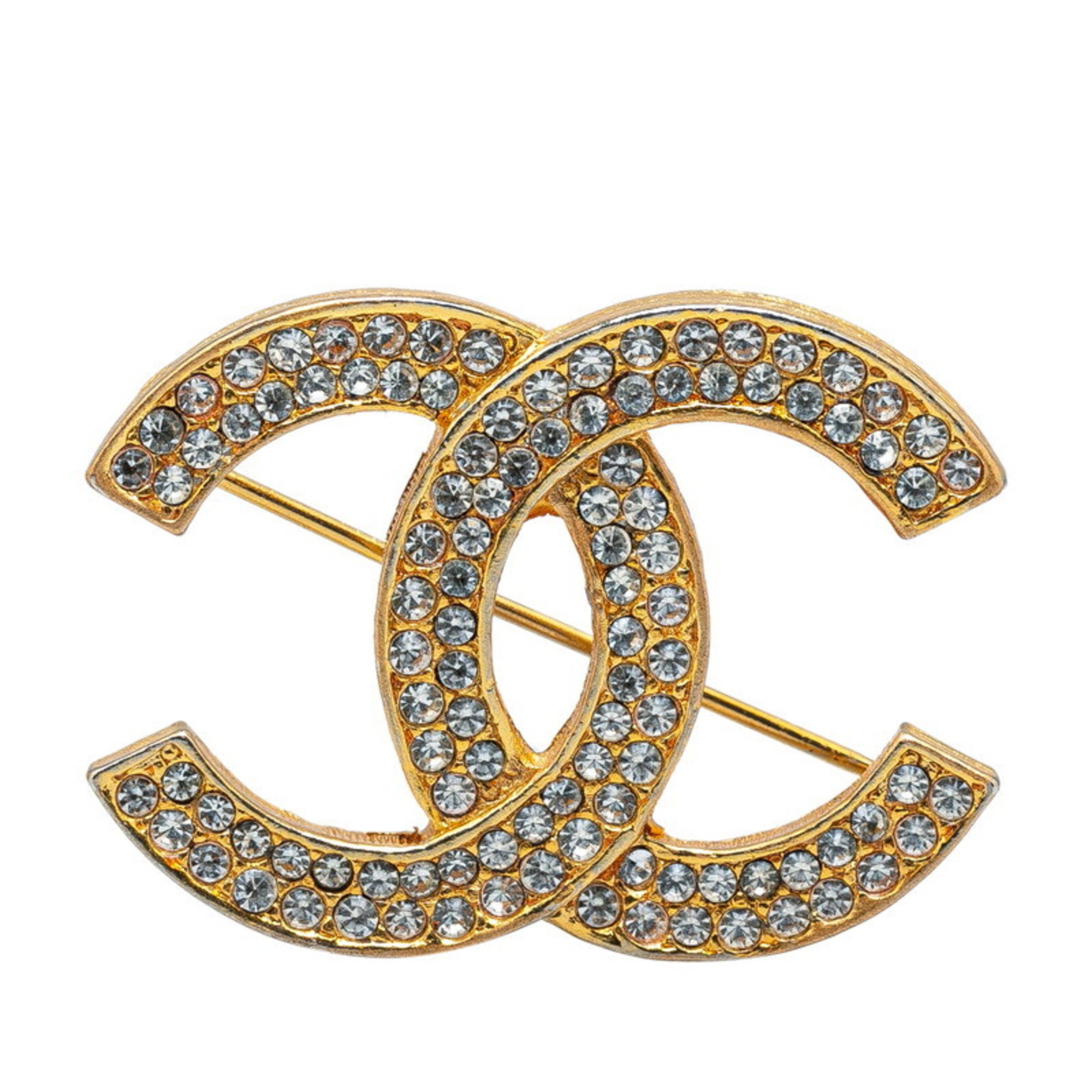 Chanel Coco Mark Rhinestone Brooch Gold Plated Women's CHANEL