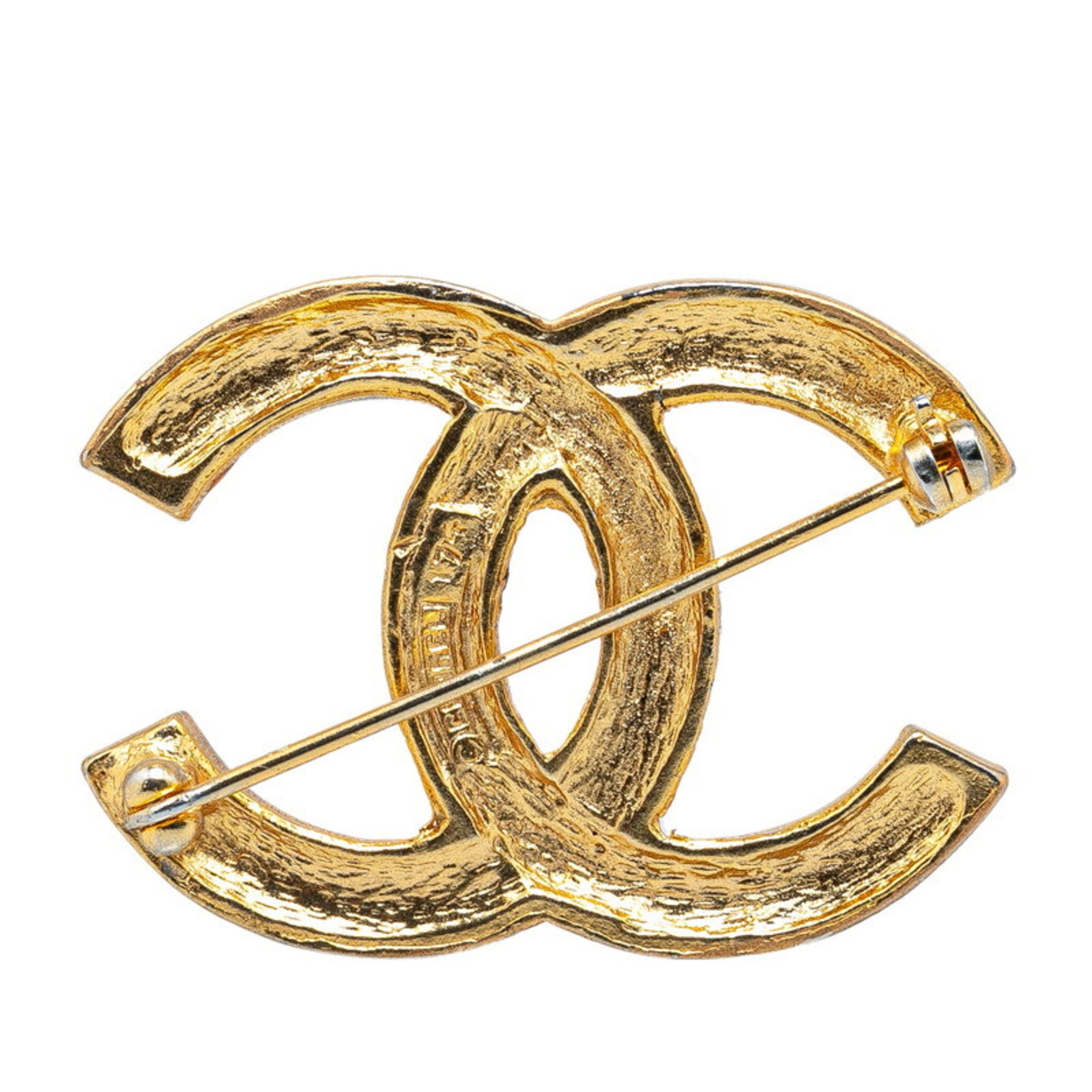 Chanel Coco Mark Rhinestone Brooch Gold Plated Women's CHANEL