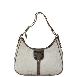 Salvatore Ferragamo Gancini Bag Handbag AF-21 6843 Gray Brown Canvas Leather Women's