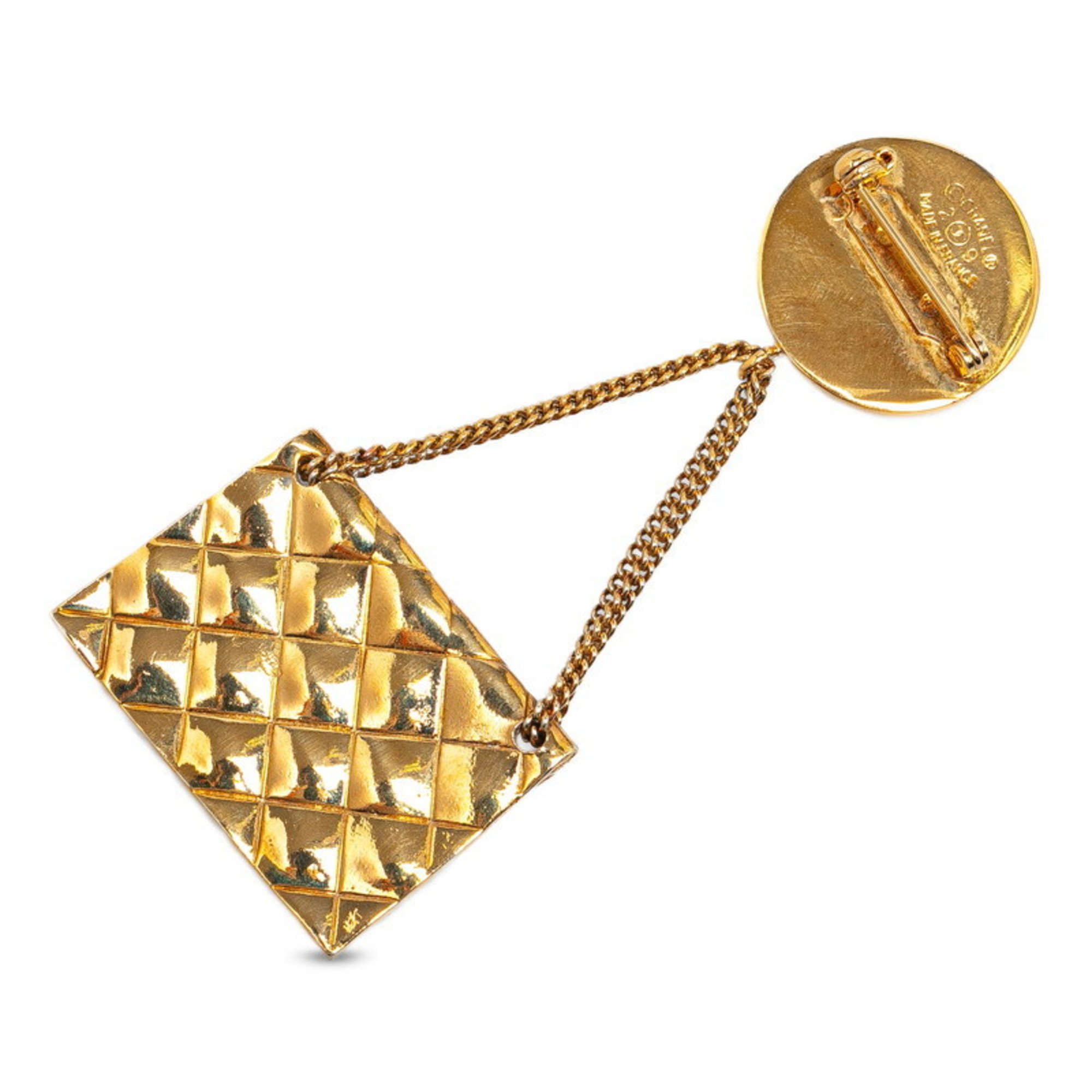 Chanel Matelasse Coco Mark Swing Brooch Gold Plated Women's CHANEL