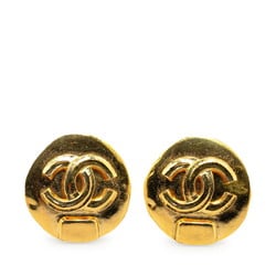 Chanel Round Coco Mark Earrings Gold Plated Women's CHANEL