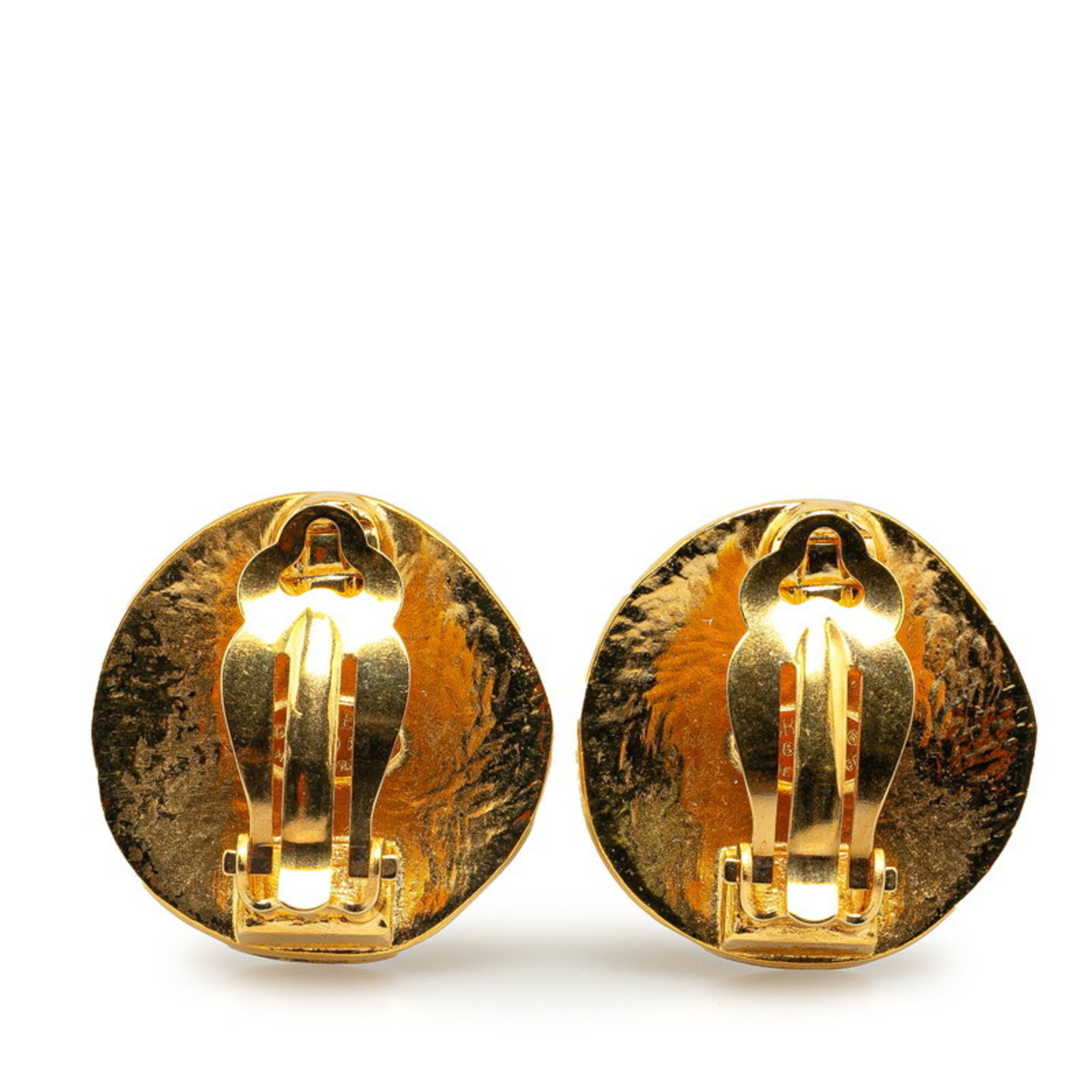 Chanel Round Coco Mark Earrings Gold Plated Women's CHANEL