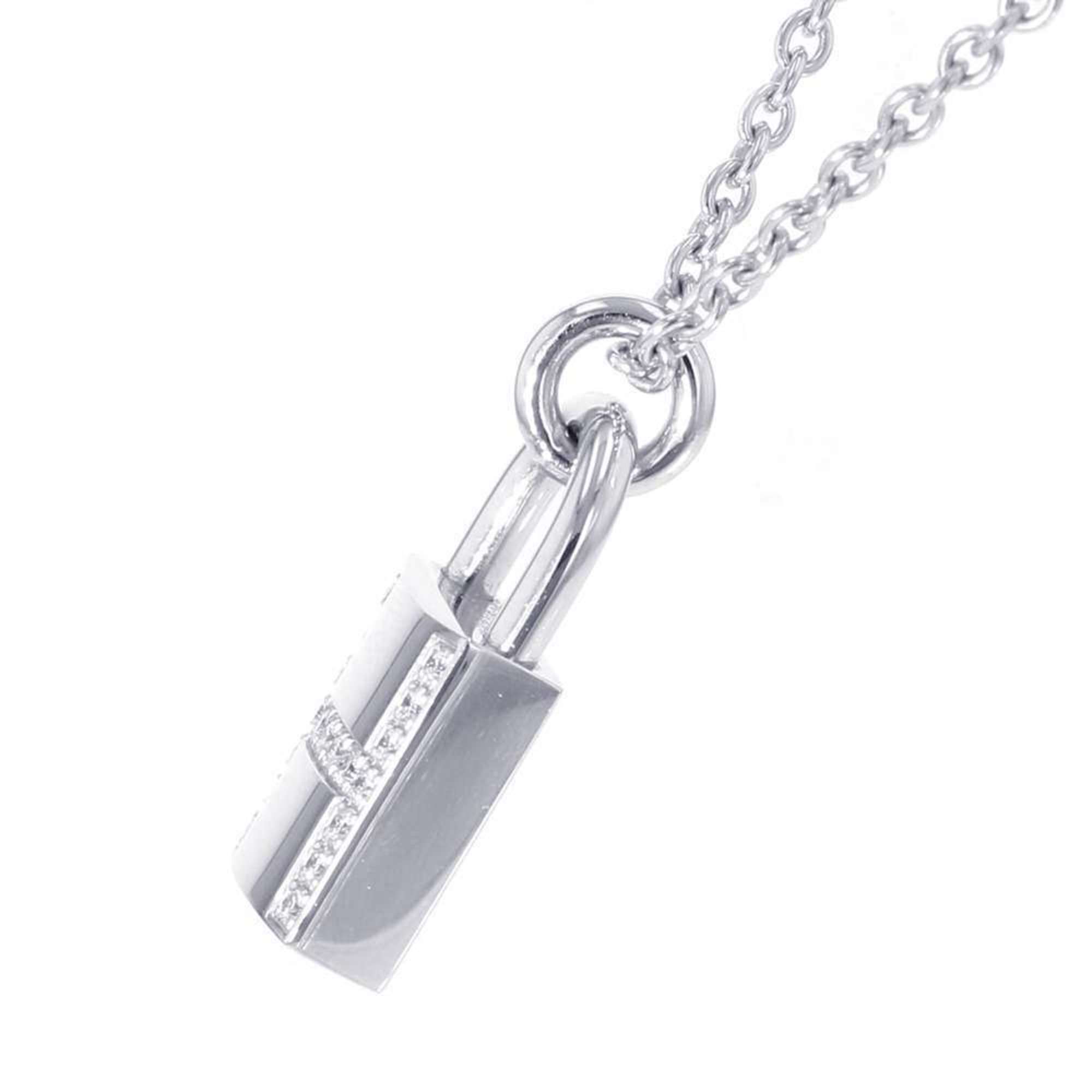 Hermes Necklace Amulet Padlock Kelly Diamond 18P 0.09ct K18WG White Gold HERMES Pendant