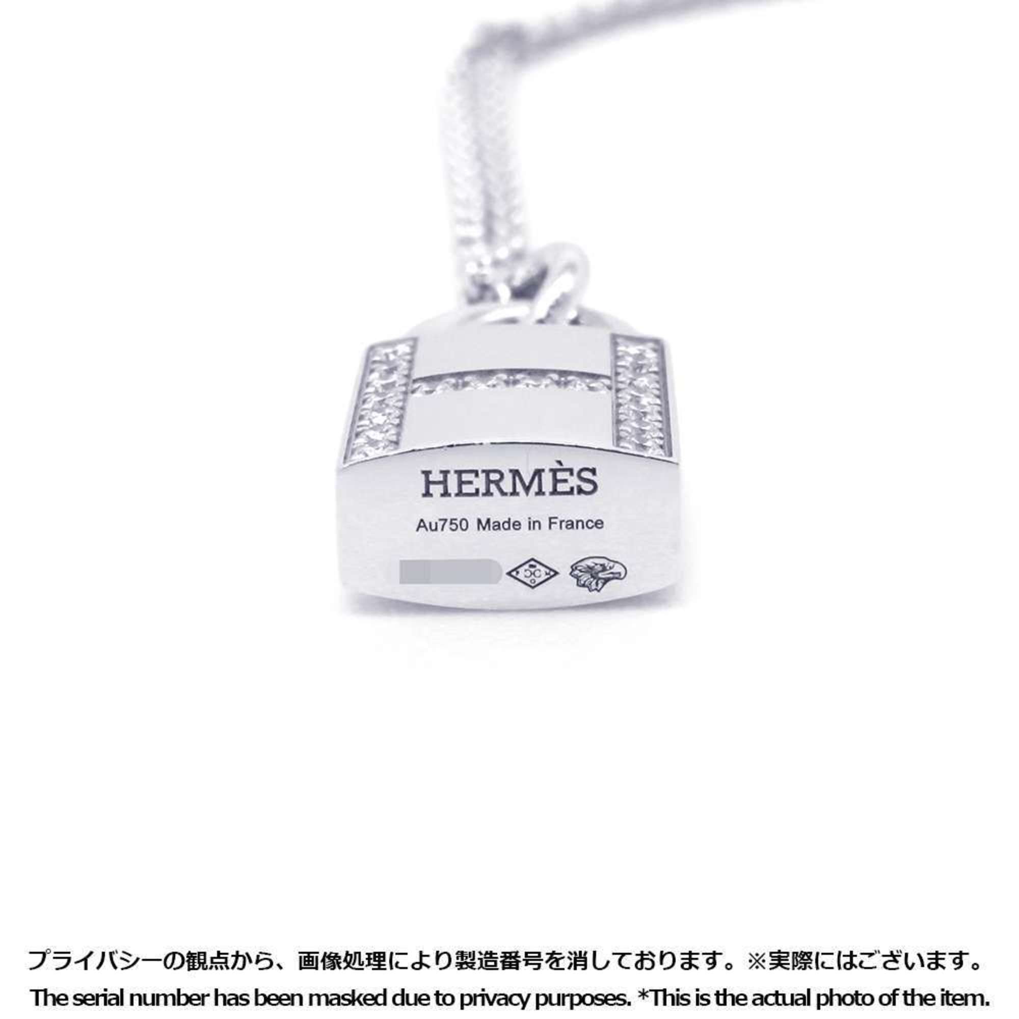 Hermes Necklace Amulet Padlock Kelly Diamond 18P 0.09ct K18WG White Gold HERMES Pendant