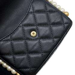 Chanel Shoulder Bag Fake Pearl Matelasse Coco Mark Lambskin CHANEL Black Women's