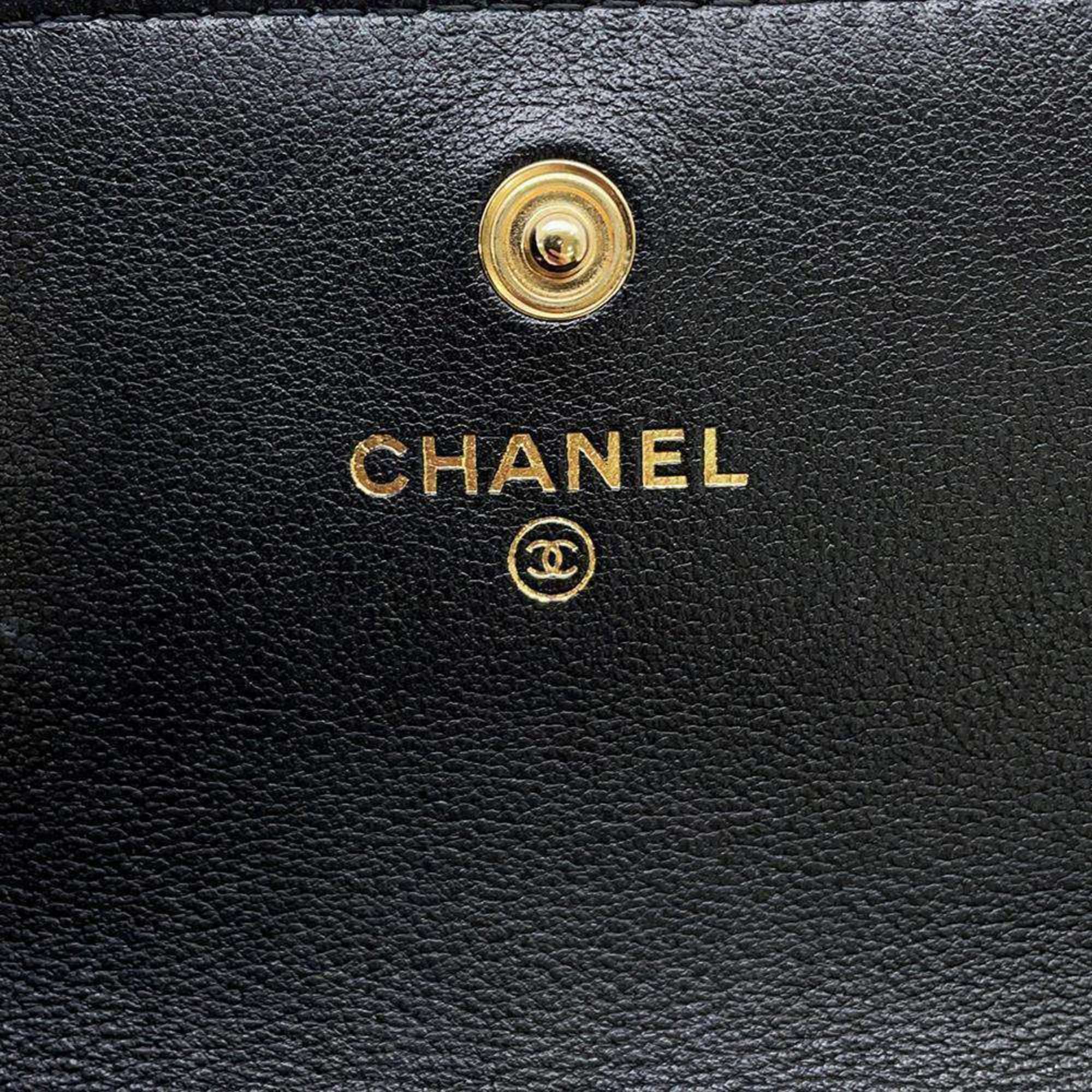 Chanel Shoulder Bag Fake Pearl Matelasse Coco Mark Lambskin CHANEL Black Women's