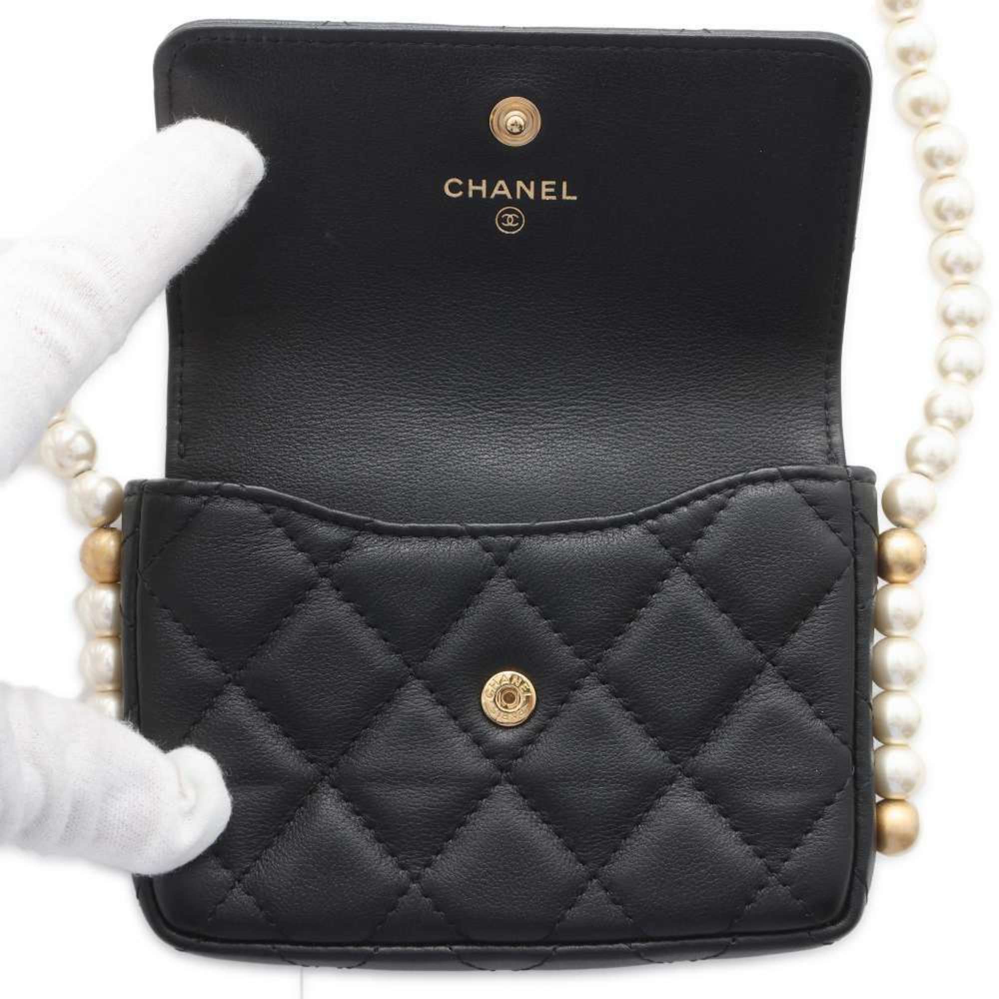 Chanel Shoulder Bag Fake Pearl Matelasse Coco Mark Lambskin CHANEL Black Women's