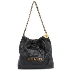 Chanel Handbag CHANEL 22 Matelasse Small Shiny Calf AS3260 Black Bag Women's