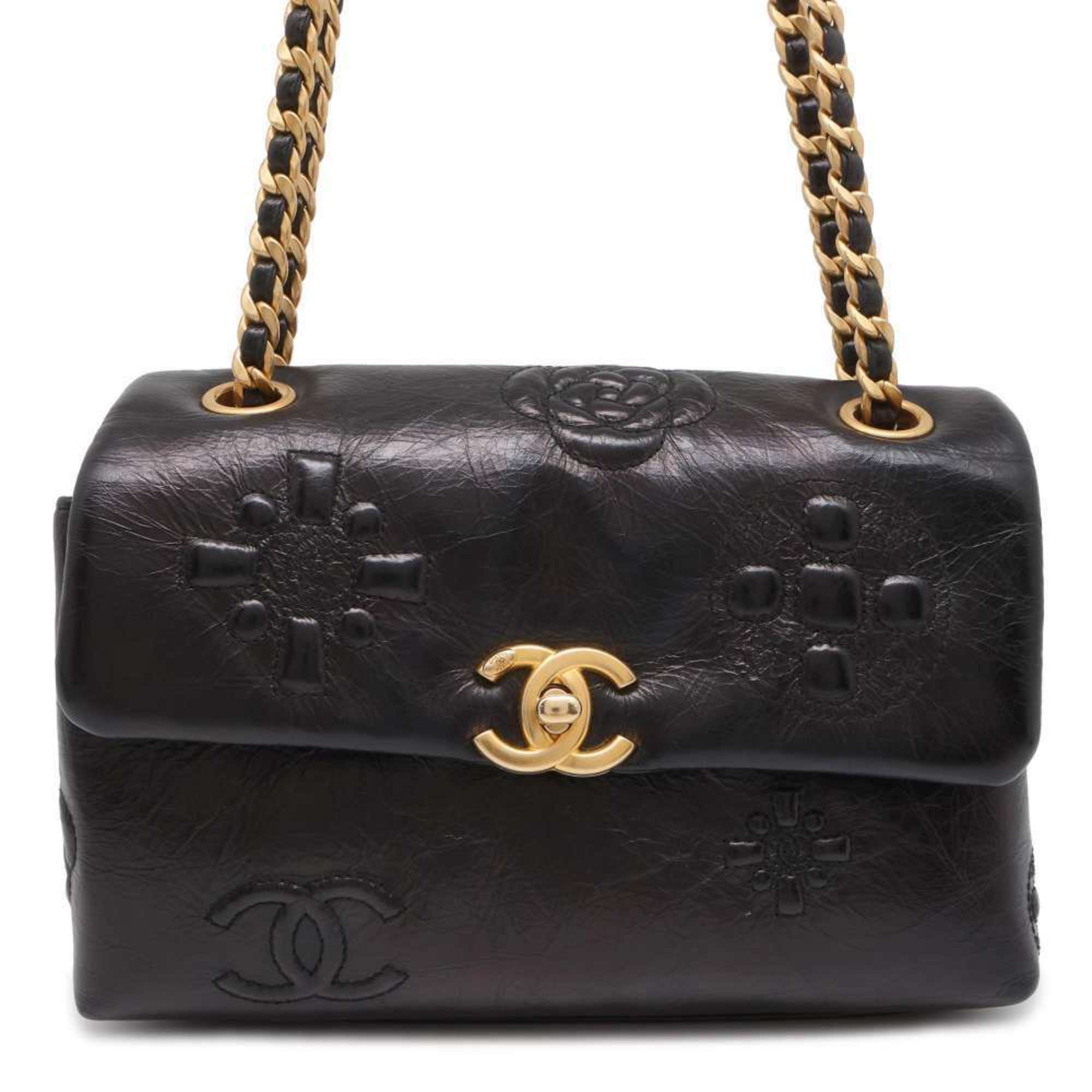 Chanel Chain Shoulder Bag Coco Mark Camellia Small Flap AS2328 CHANEL Black Women's