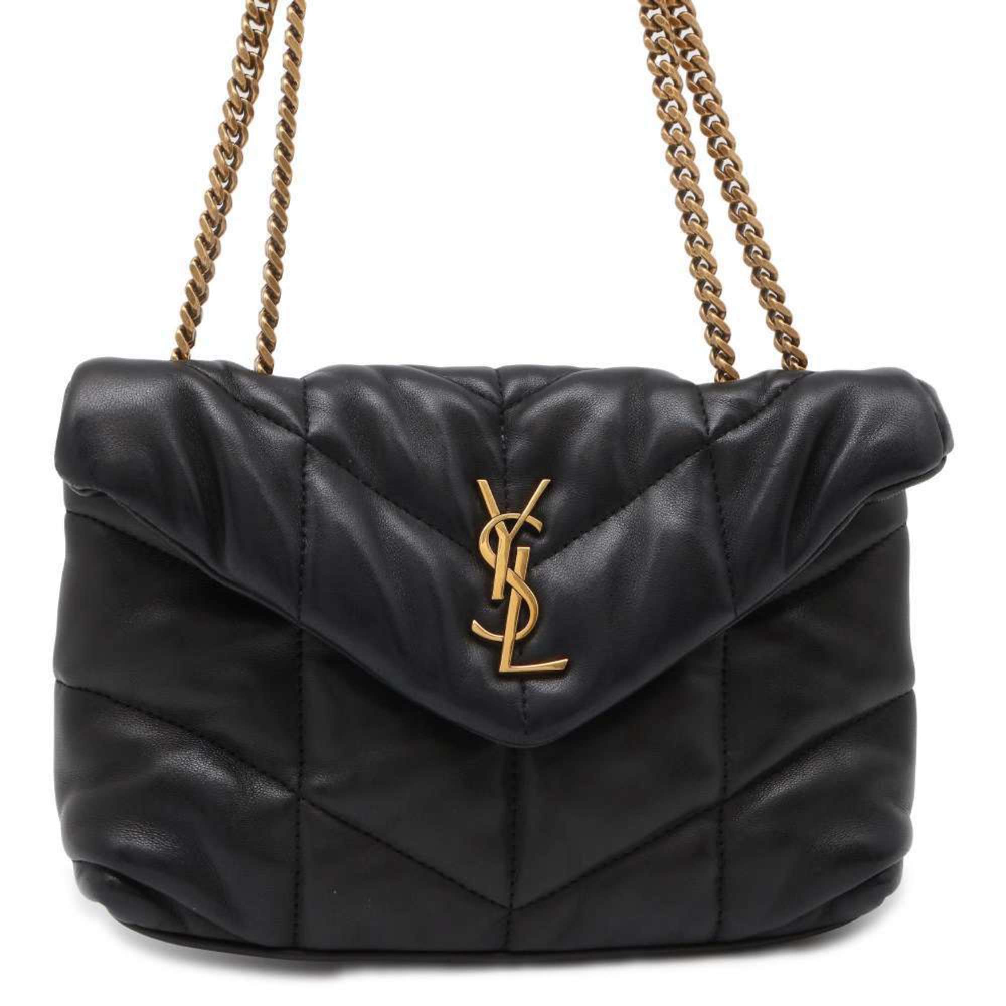 Saint Laurent Chain Shoulder Bag Puffer Leather 759337 2way Black SAINT LAURENT PARIS