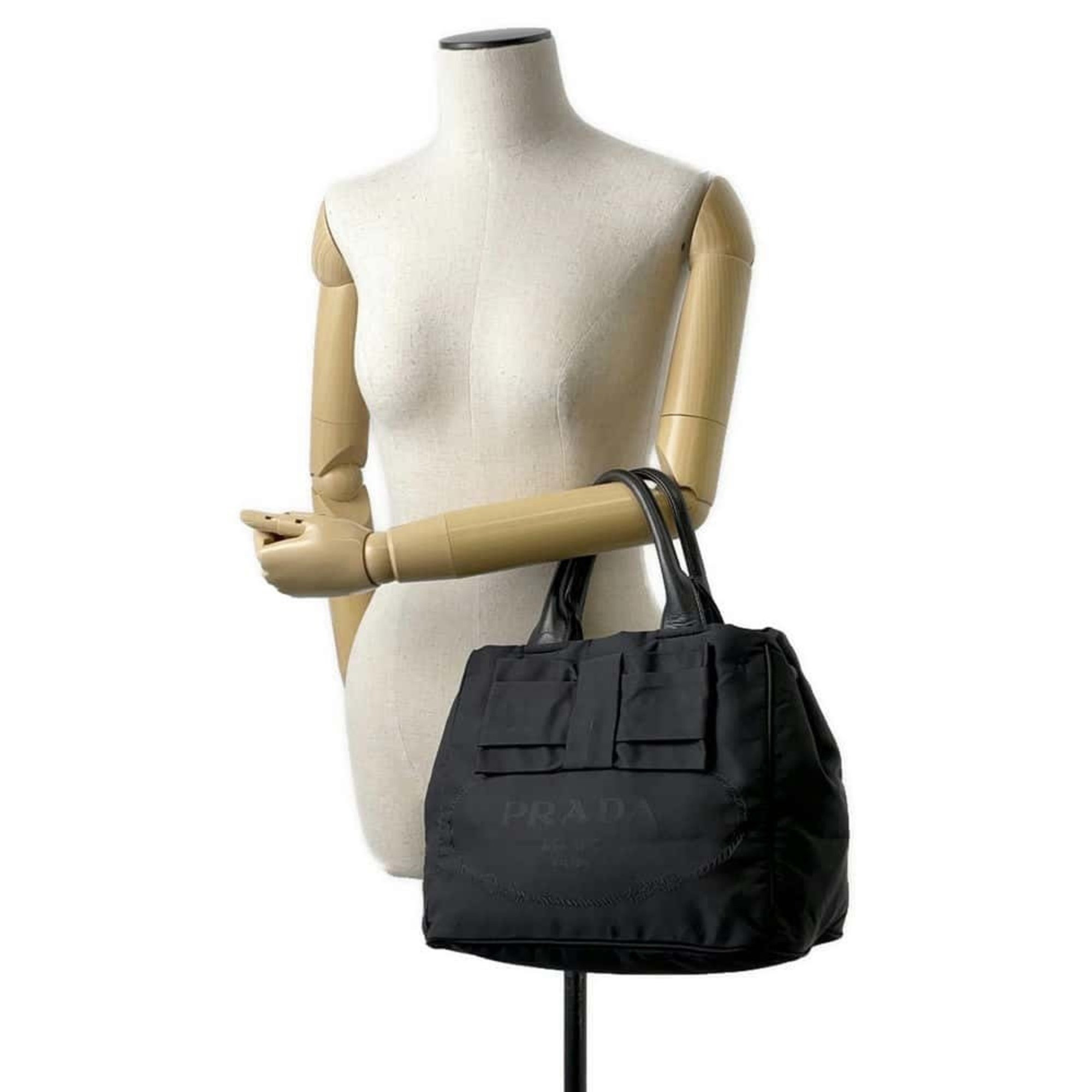 Prada Tote Bag Ribbon Nylon 1BG027 PRADA 2way Shoulder Black Women's