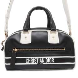 Christian Dior Handbag Vibe Leather M6209OOBR 2way Shoulder Black White Women's