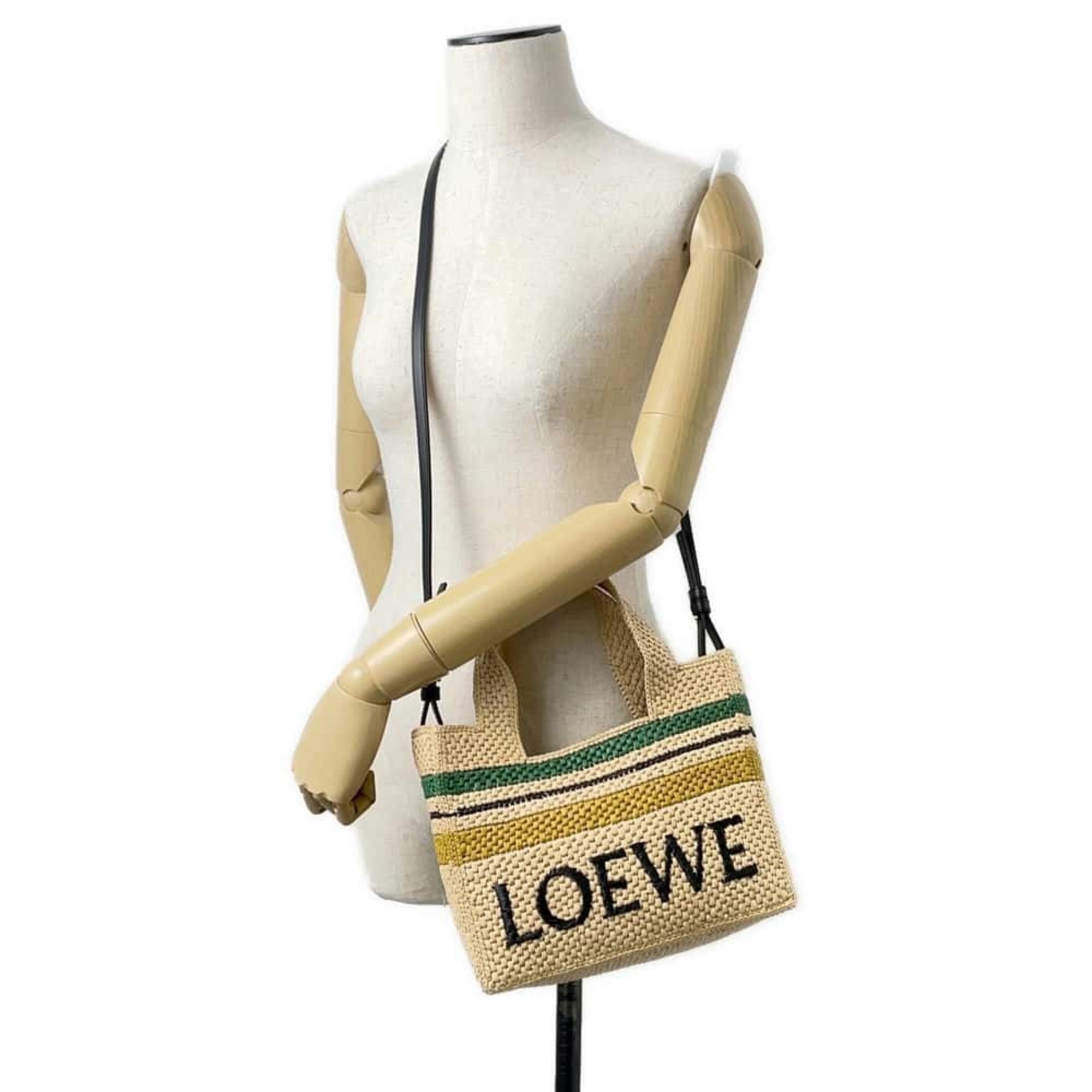 LOEWE Handbag Font Raffia A685B59X02 2way Shoulder Bag Black Women's