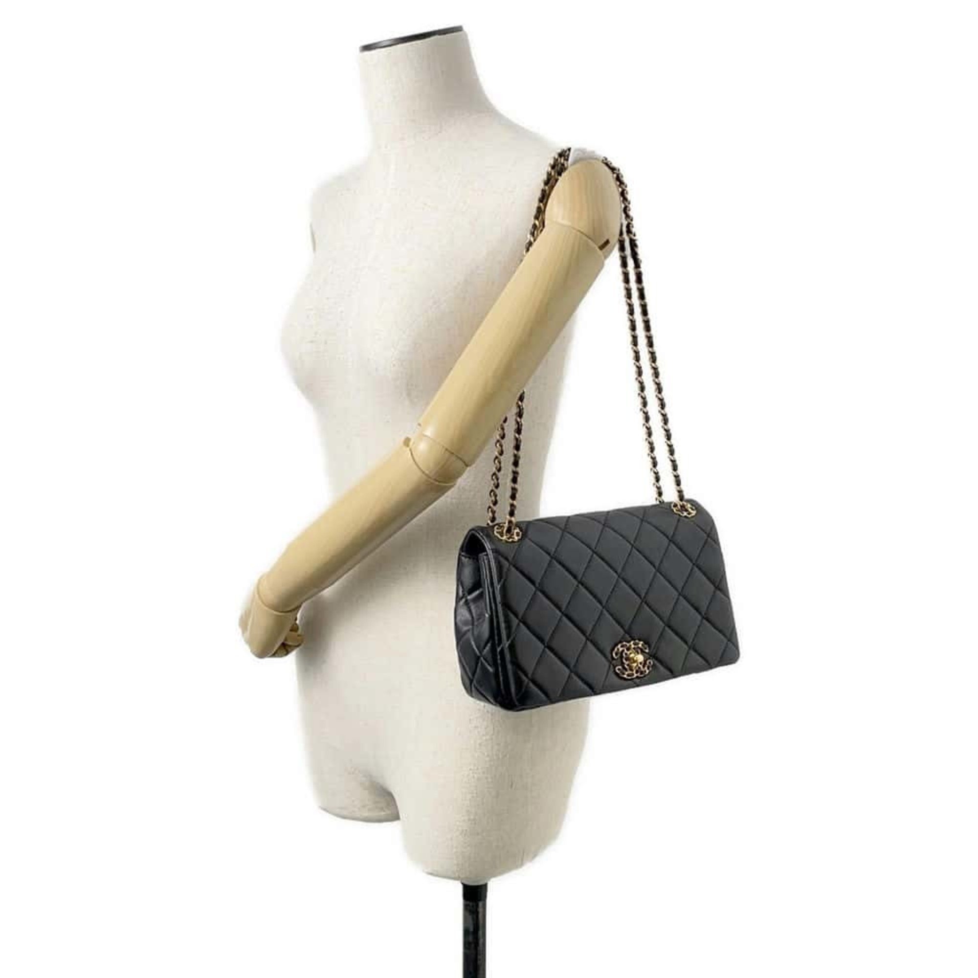 Chanel Chain Shoulder Bag Matelasse Coco Mark Lambskin AS4780B CHANEL 2way Black Women's