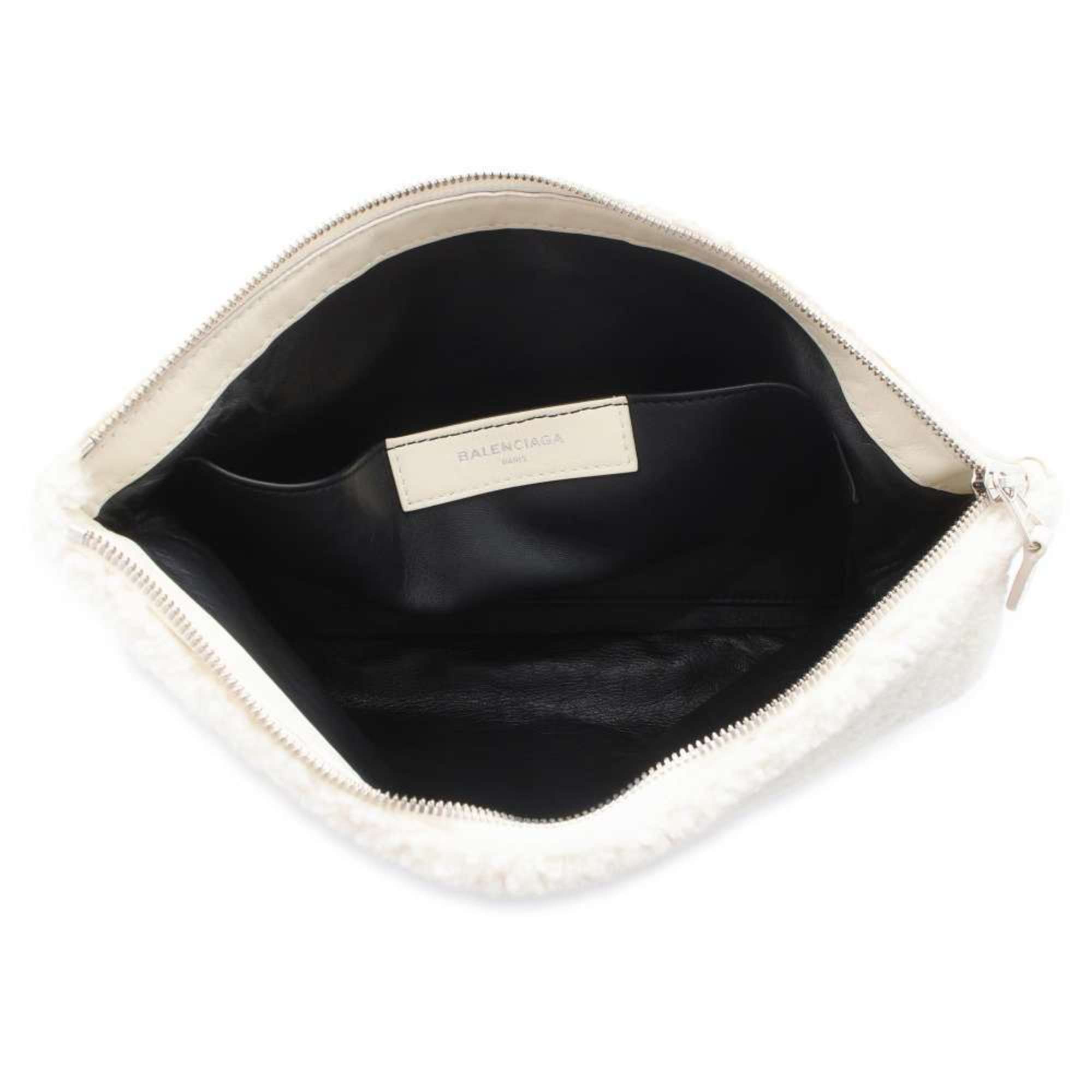 Balenciaga Clutch Bag Shearling Pouch Mouton 492681 BALENCIAGA White Black