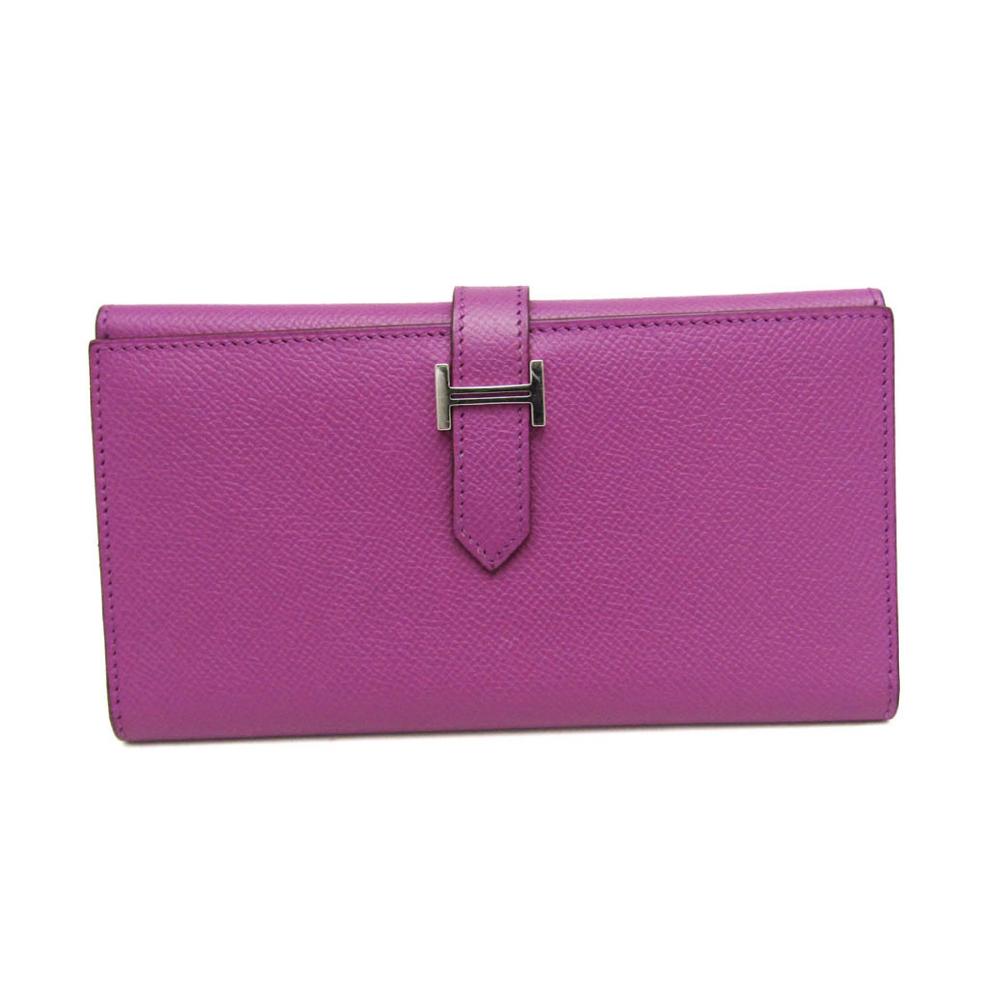 Hermes Bearn Women's Epsom Leather Long Wallet (tri-fold) Purple