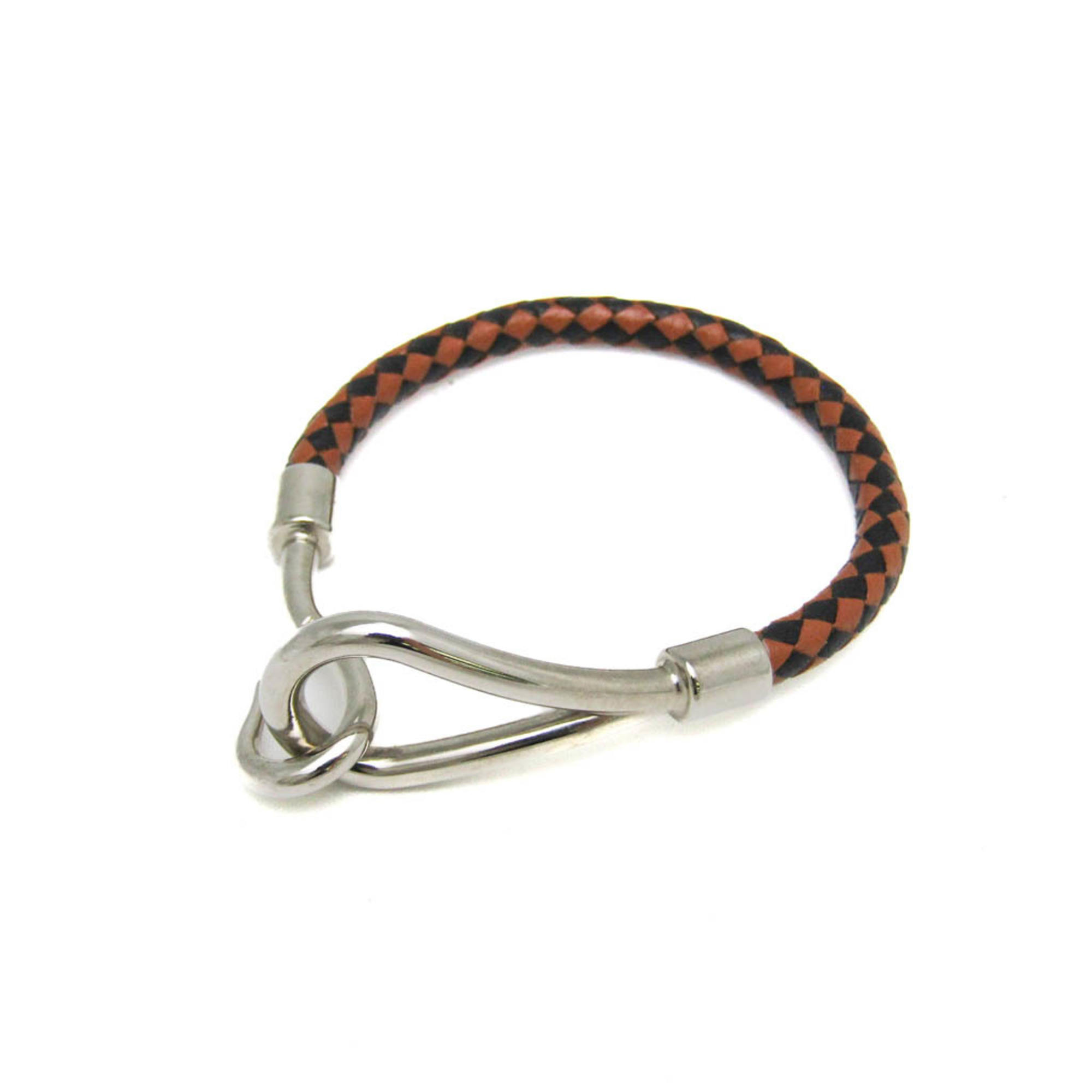 Hermes Jumbo Intrecciato Leather,Metal Bangle Black,Brown,Silver