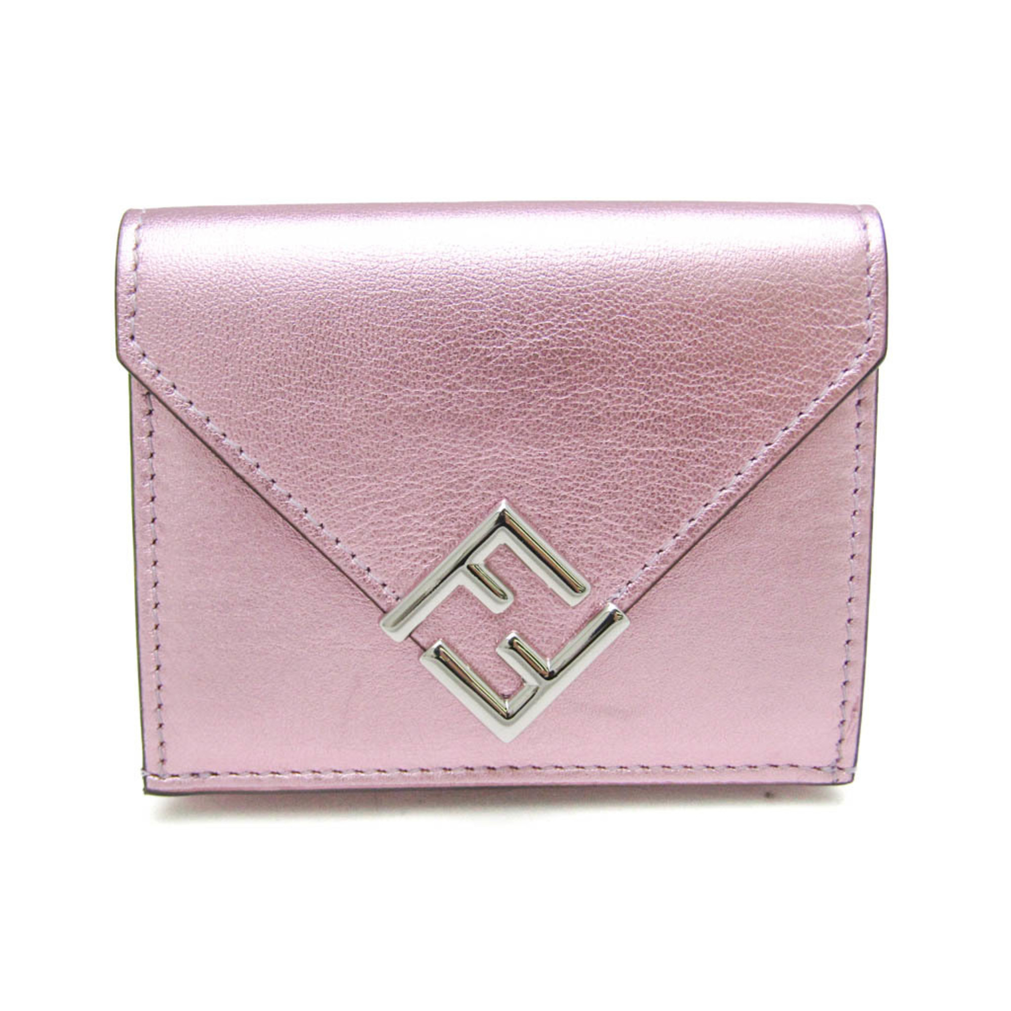 Fendi FF Diamond 8M0480 Women's Leather Wallet (tri-fold) Metallic Pink