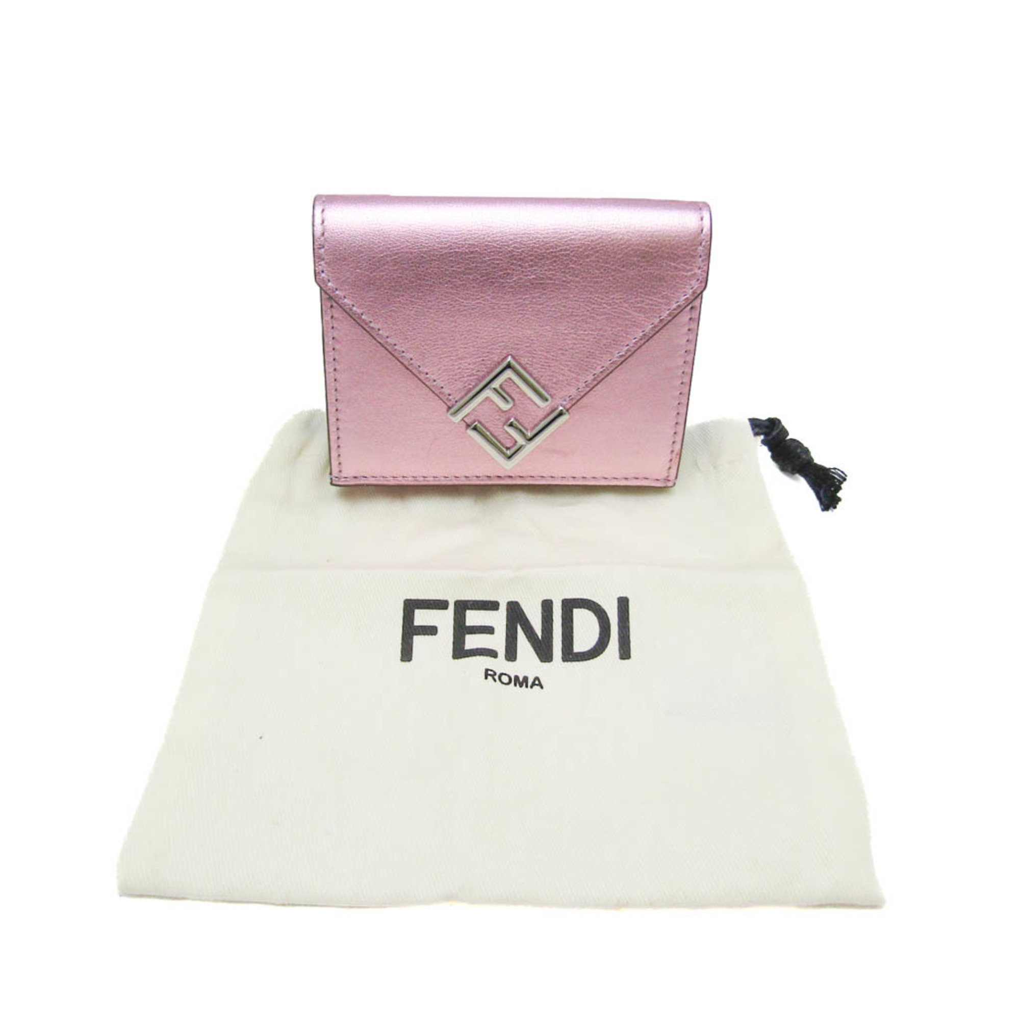 Fendi FF Diamond 8M0480 Women's Leather Wallet (tri-fold) Metallic Pink