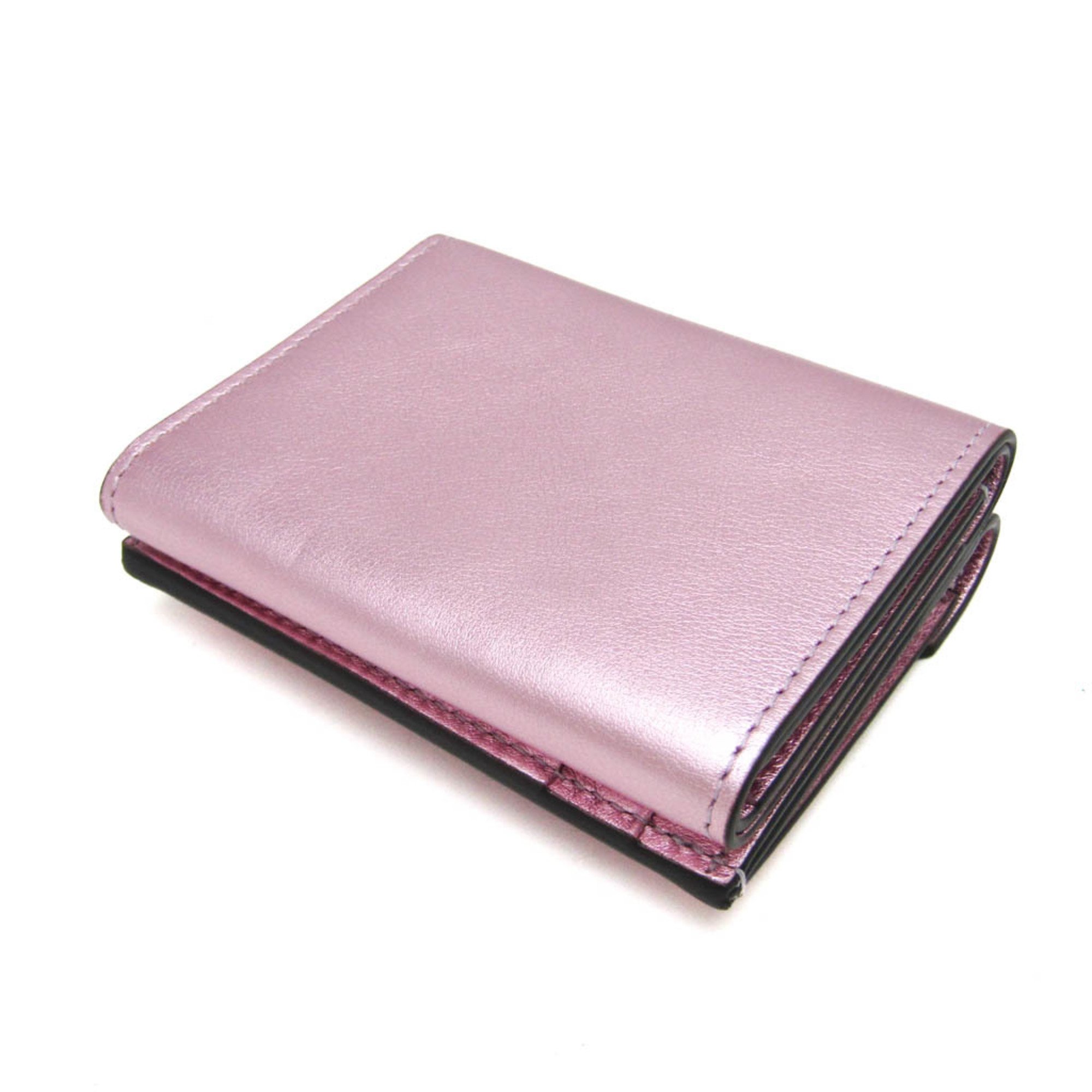 Fendi FF Diamond 8M0480 Women's Leather Wallet (tri-fold) Metallic Pink