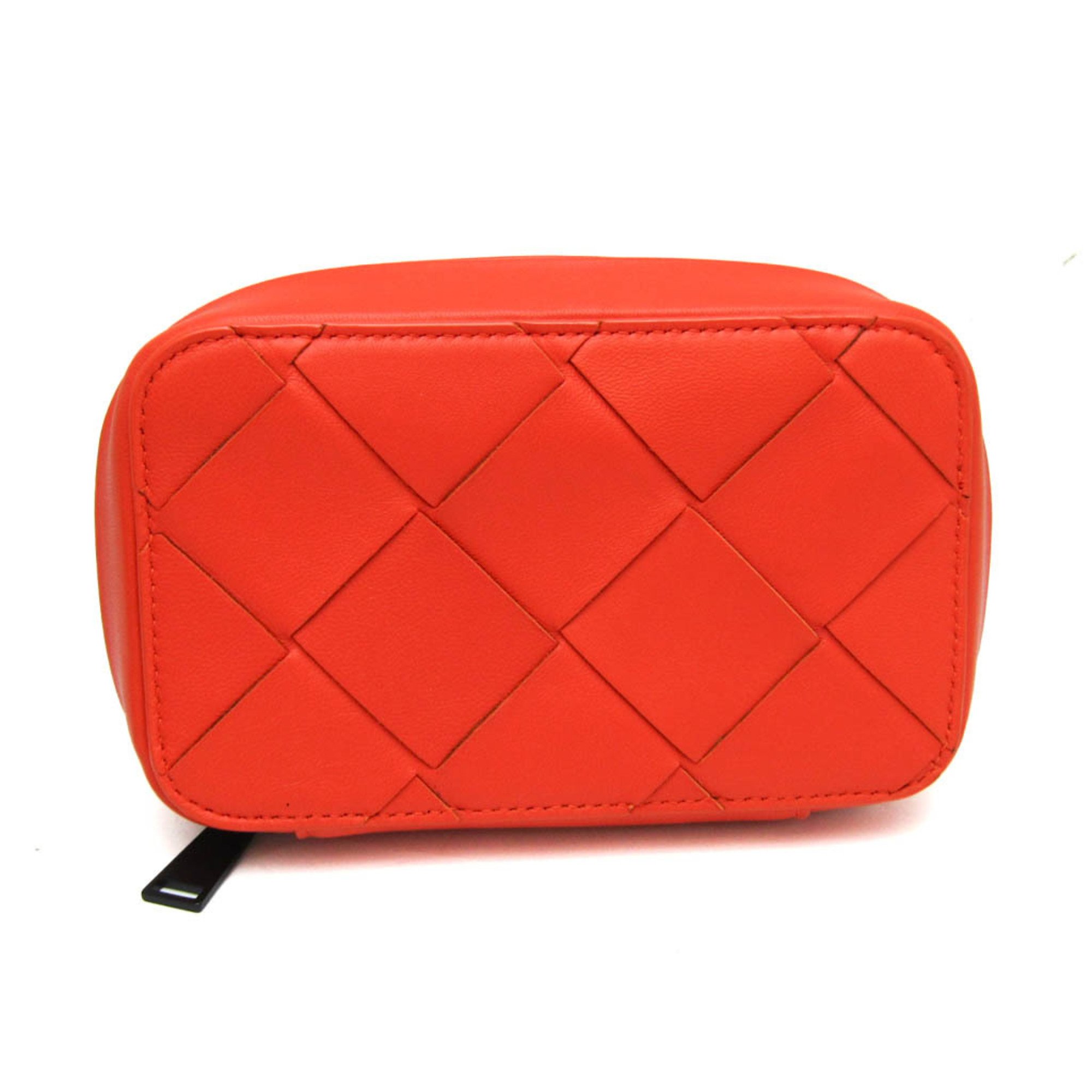 Bottega Veneta Maxi Intrecciato 629698 Women,Men Leather Pouch Orange Red