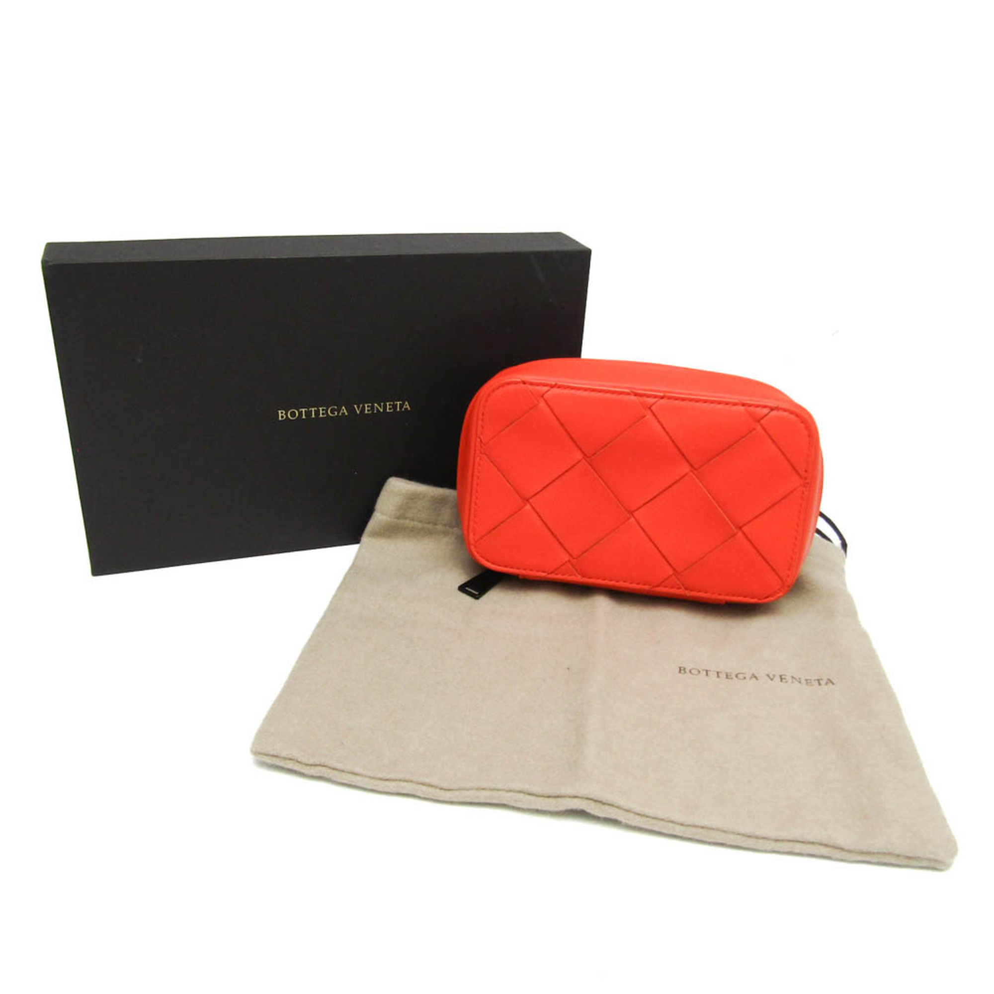 Bottega Veneta Maxi Intrecciato 629698 Women,Men Leather Pouch Orange Red