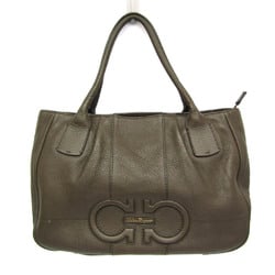 Salvatore Ferragamo Gancini GG-21D684 Women's Leather Tote Bag Khaki Brown