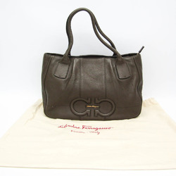 Salvatore Ferragamo Gancini GG-21D684 Women's Leather Tote Bag Khaki Brown