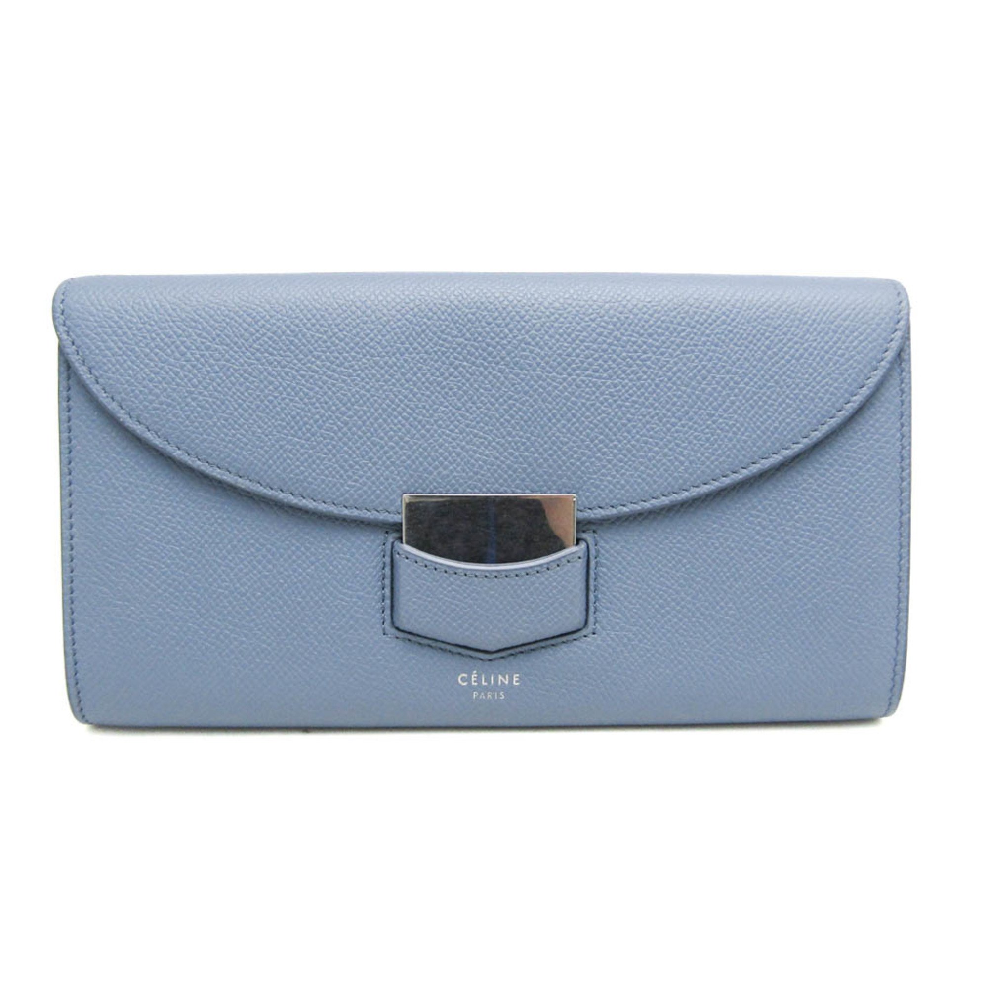 Celine Trotter Large 107853APM Women's  Calfskin Long Wallet (bi-fold) Light Blue Gray