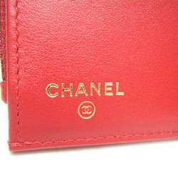 Chanel Camellia AP0710 Women's  Calfskin Wallet (tri-fold) Red Color