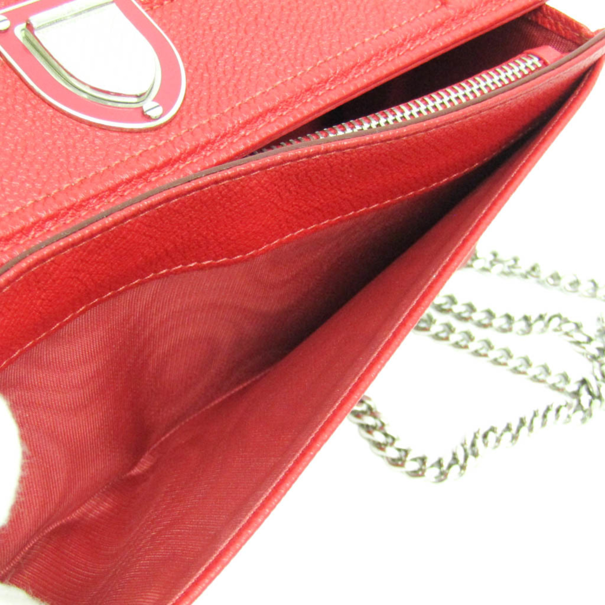 Christian Dior Diorama S0311PVRG Women's Leather Chain/Shoulder Wallet Red Color