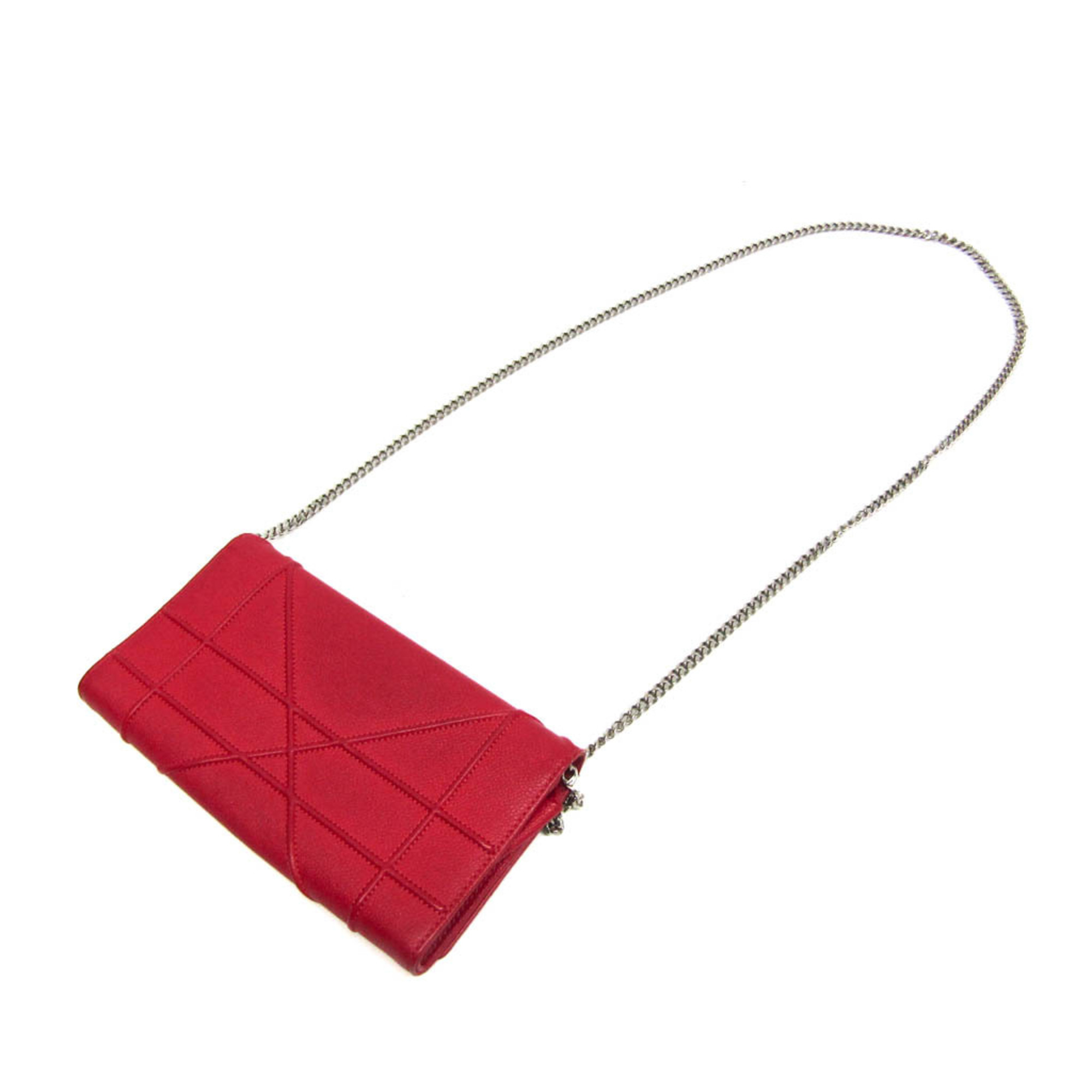 Christian Dior Diorama S0311PVRG Women's Leather Chain/Shoulder Wallet Red Color