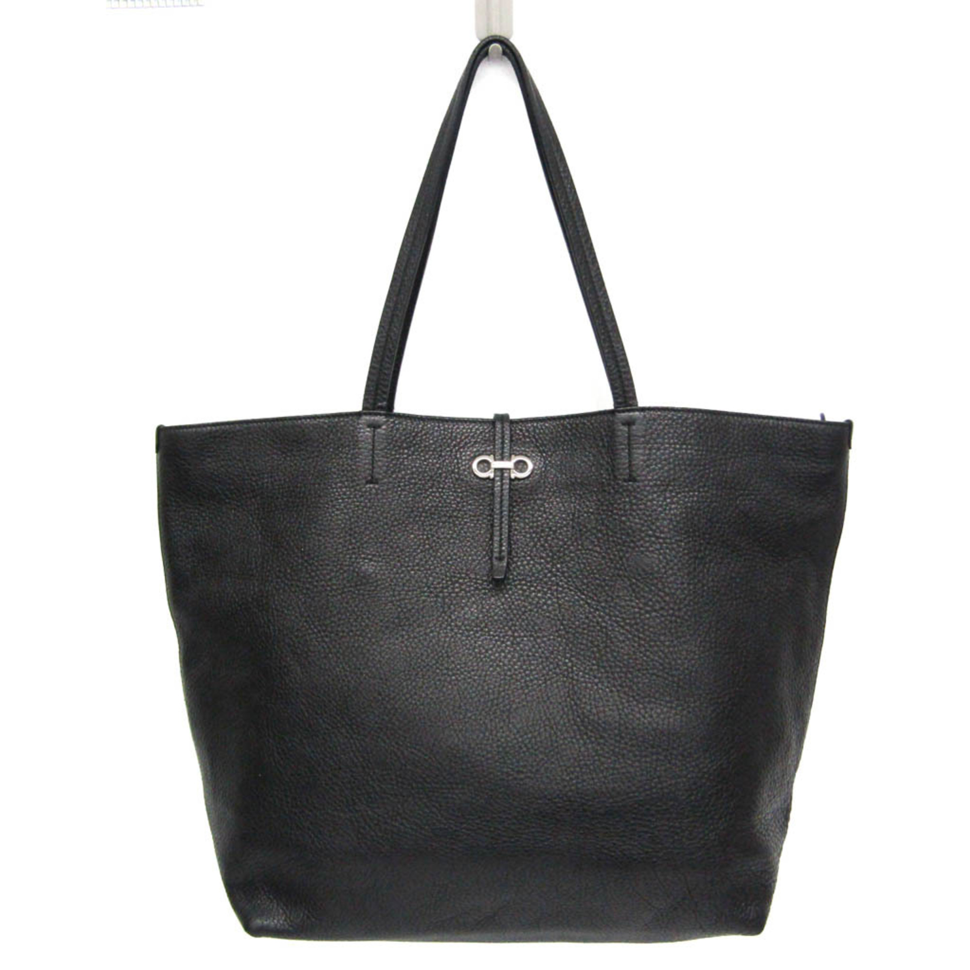 Salvatore Ferragamo Gancini AU-21 C693 Women's Leather Tote Bag Black